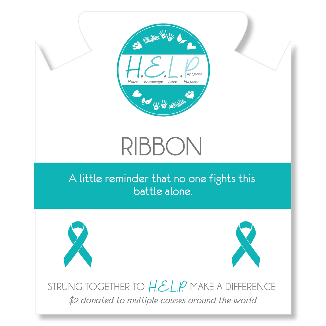 Cancer Ribbon Charm with Azure Blue Jade Charity Bracelet