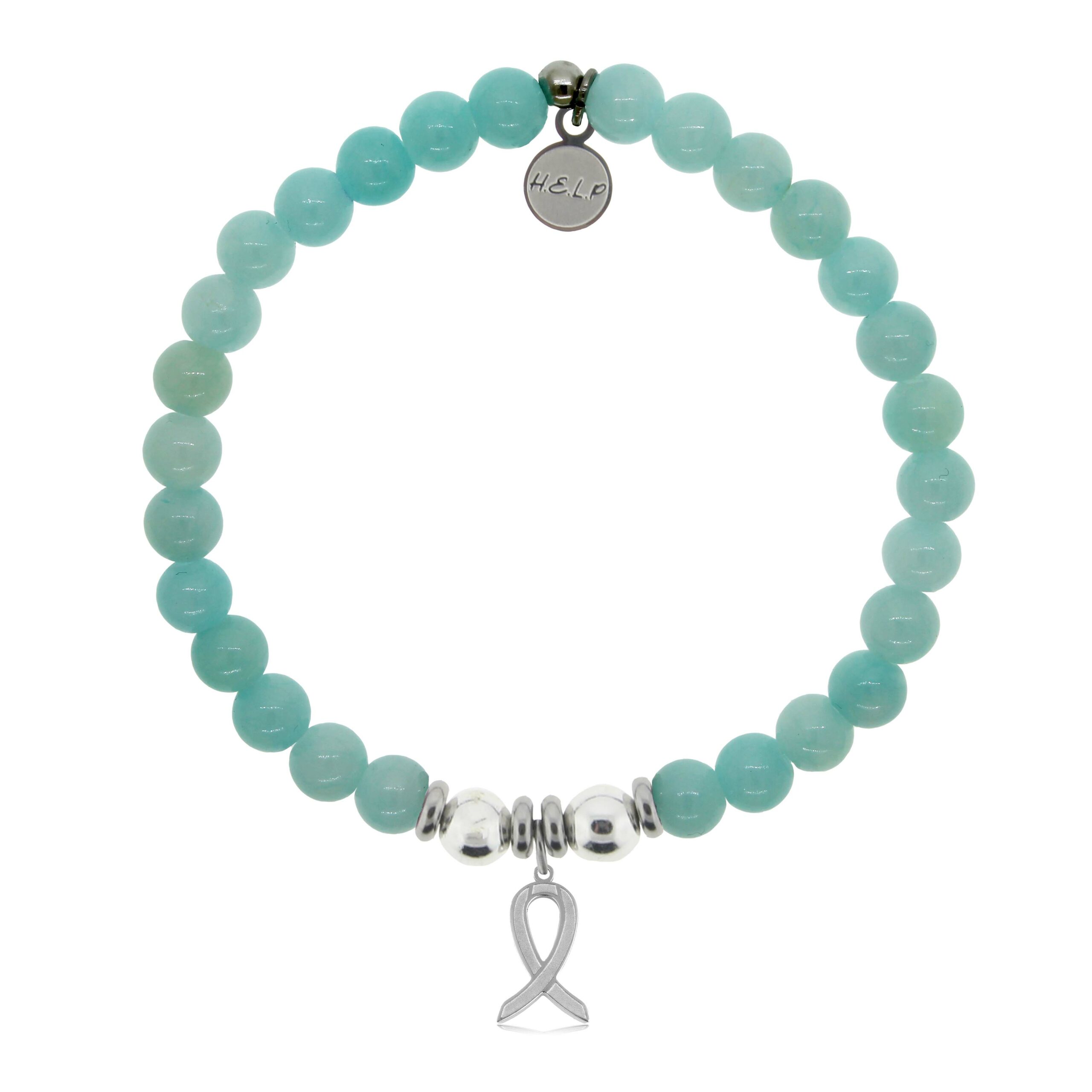 Cancer Ribbon Charm with Baby Blue Quartz Charity Bracelet