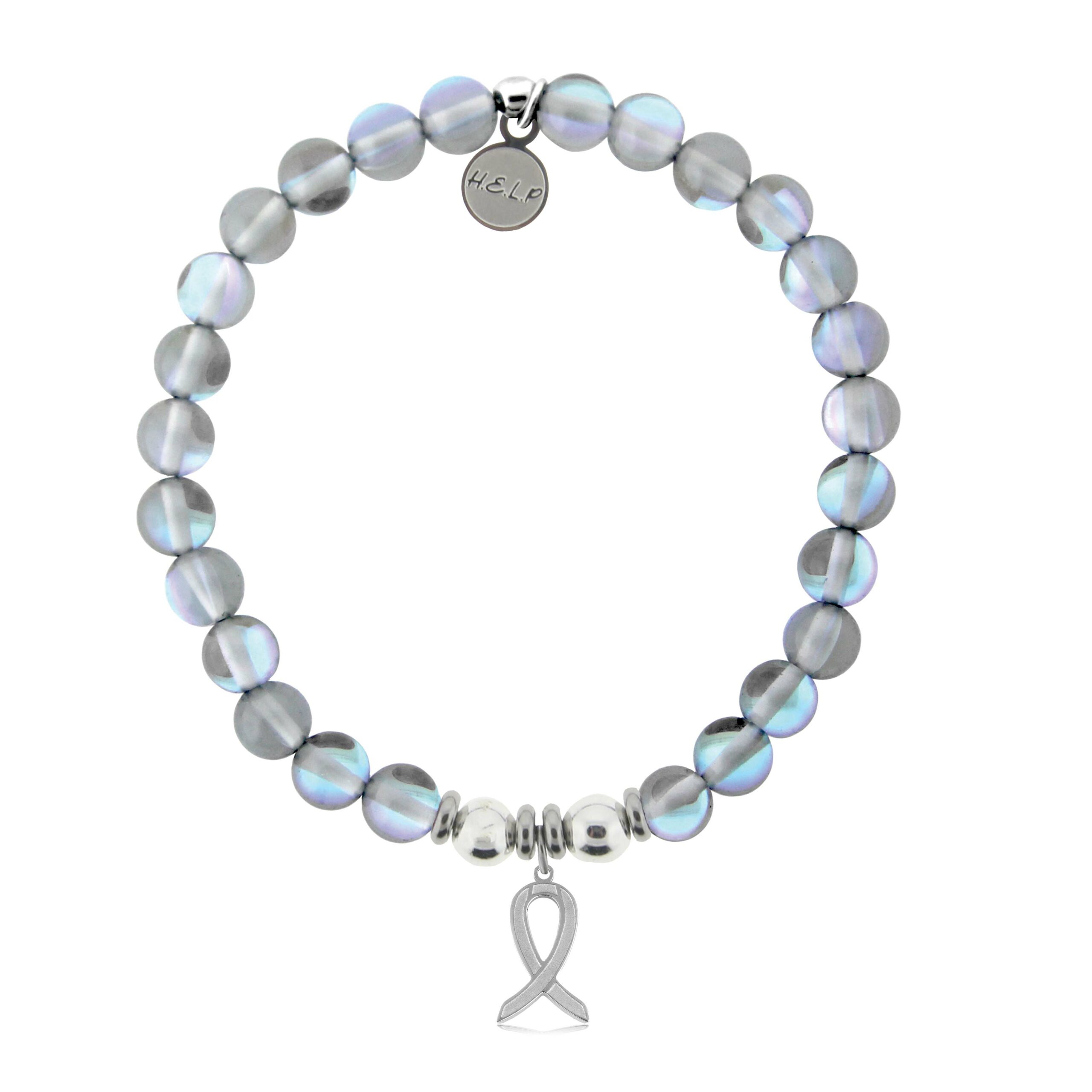 Cancer Ribbon Charm with Grey Opalescent Charity Bracelet