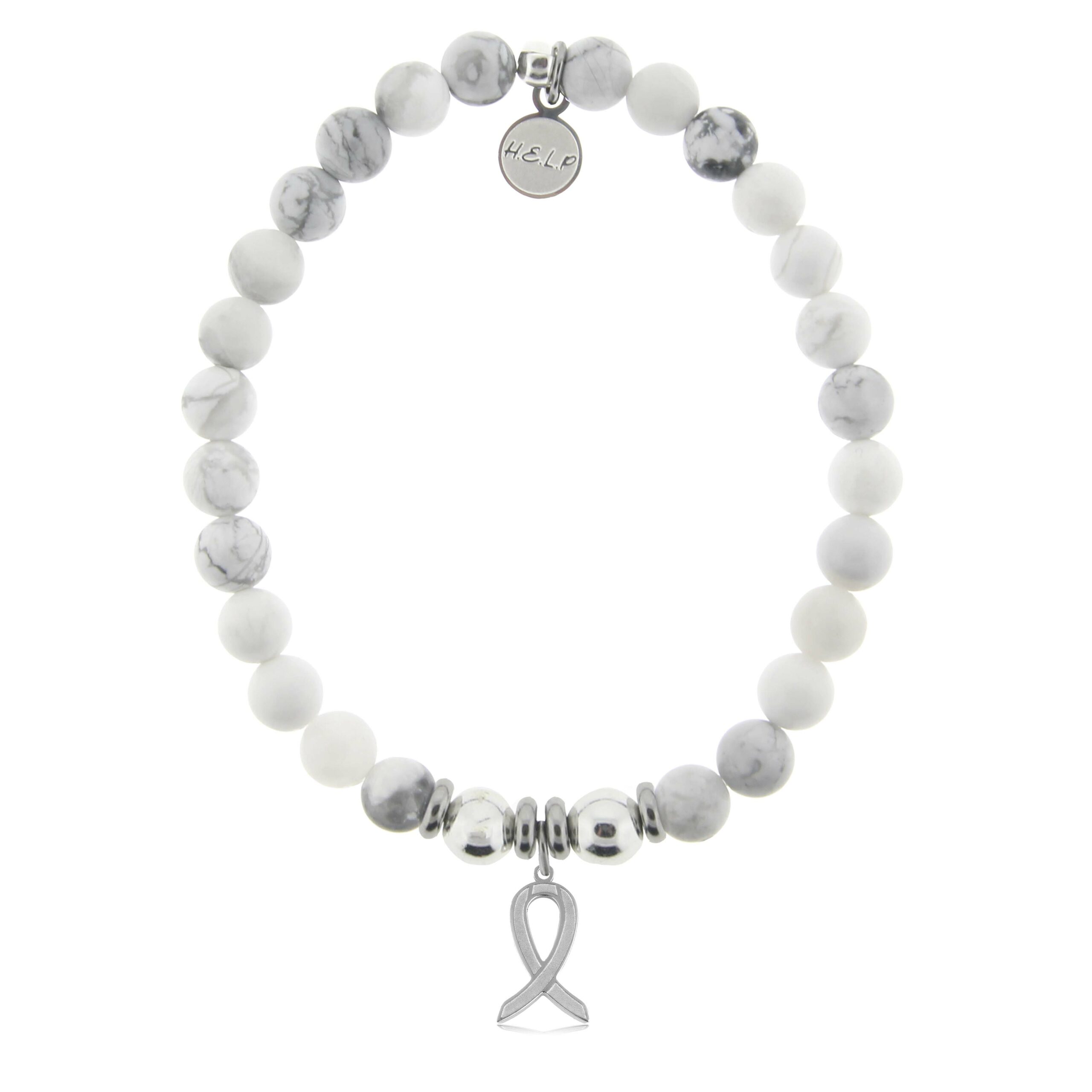 Cancer Ribbon Charm with Howlite Charity Bracelet