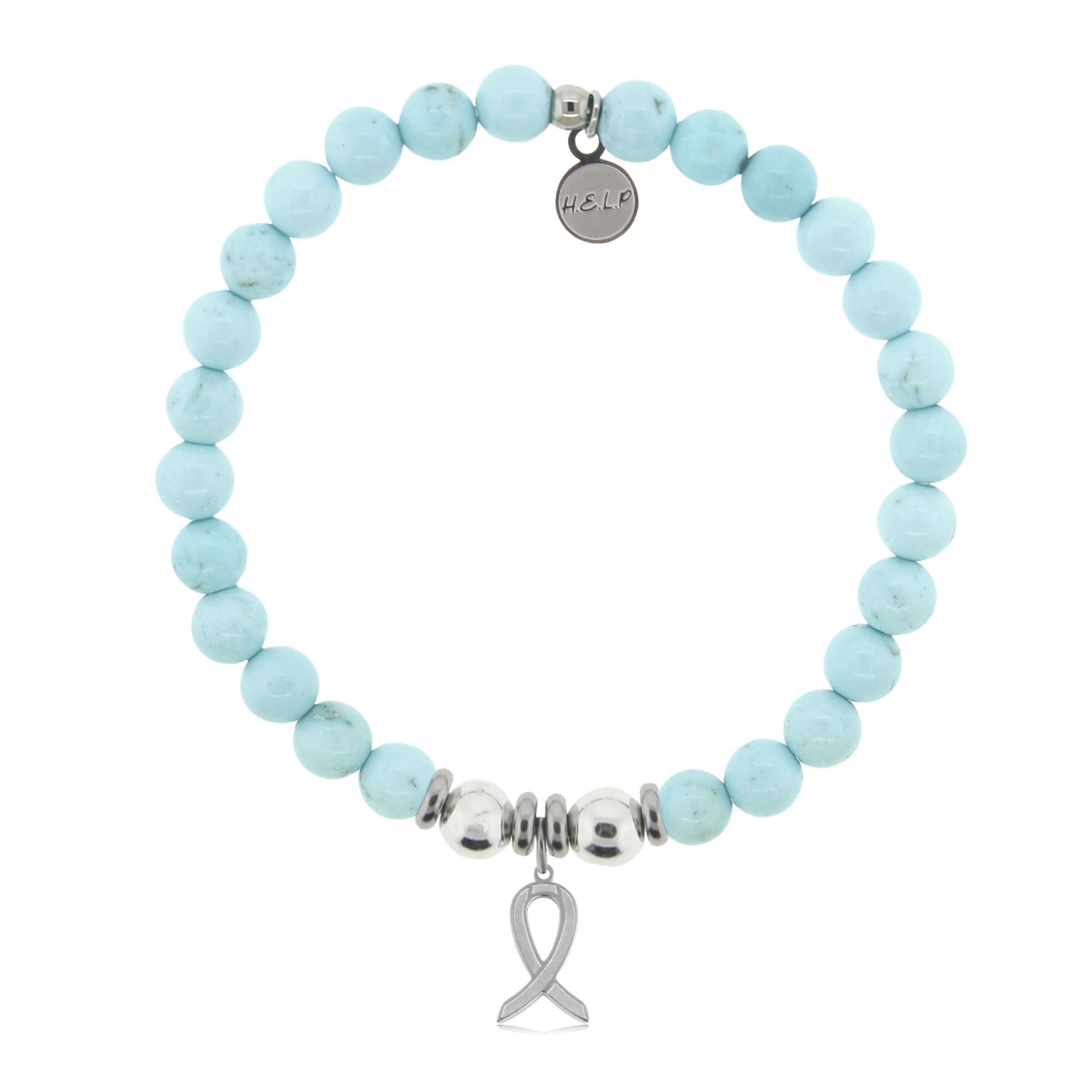 Cancer Ribbon Charm with Larimar Magnesite Charity Bracelet