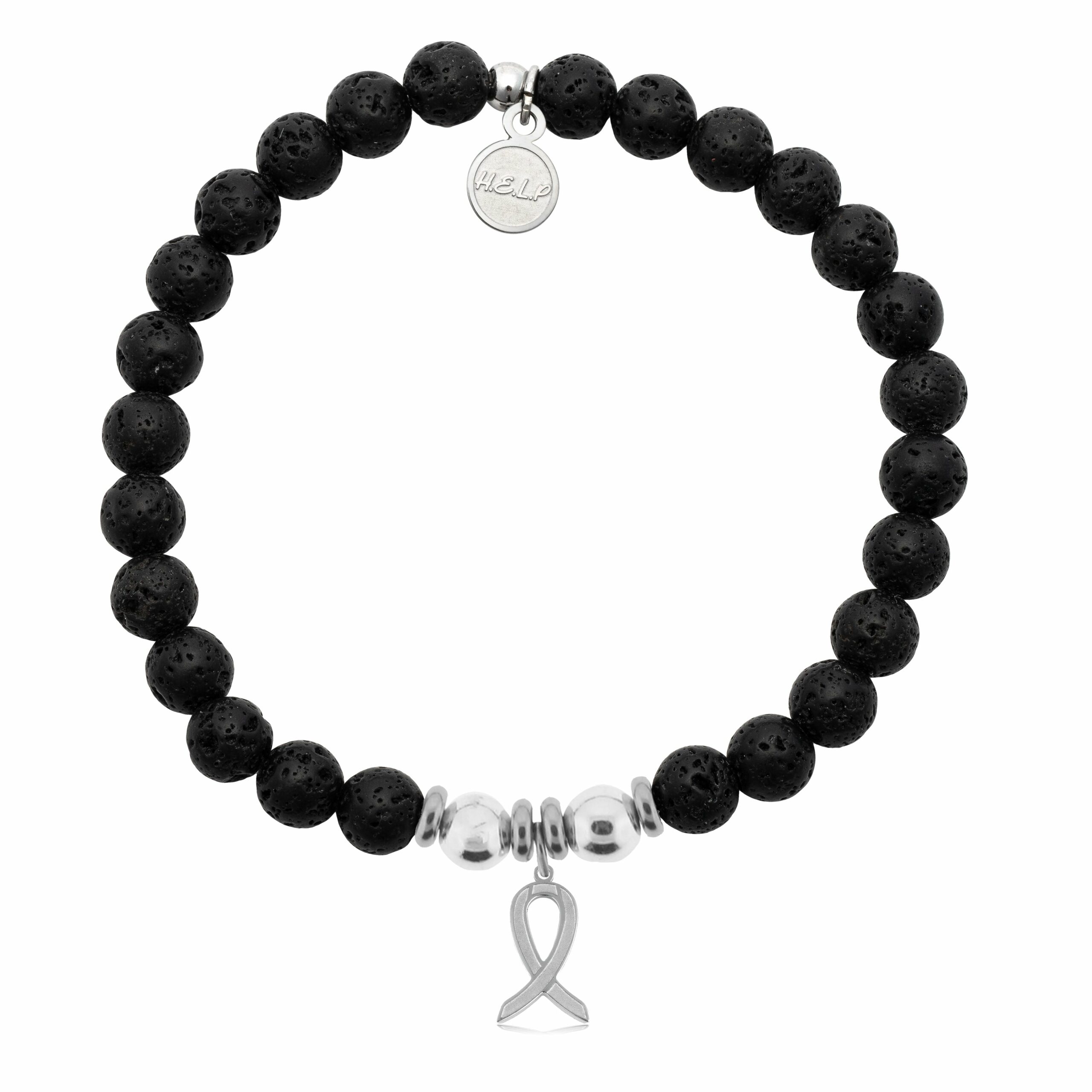 Cancer Ribbon Charm with Lava Rock Charity Bracelet