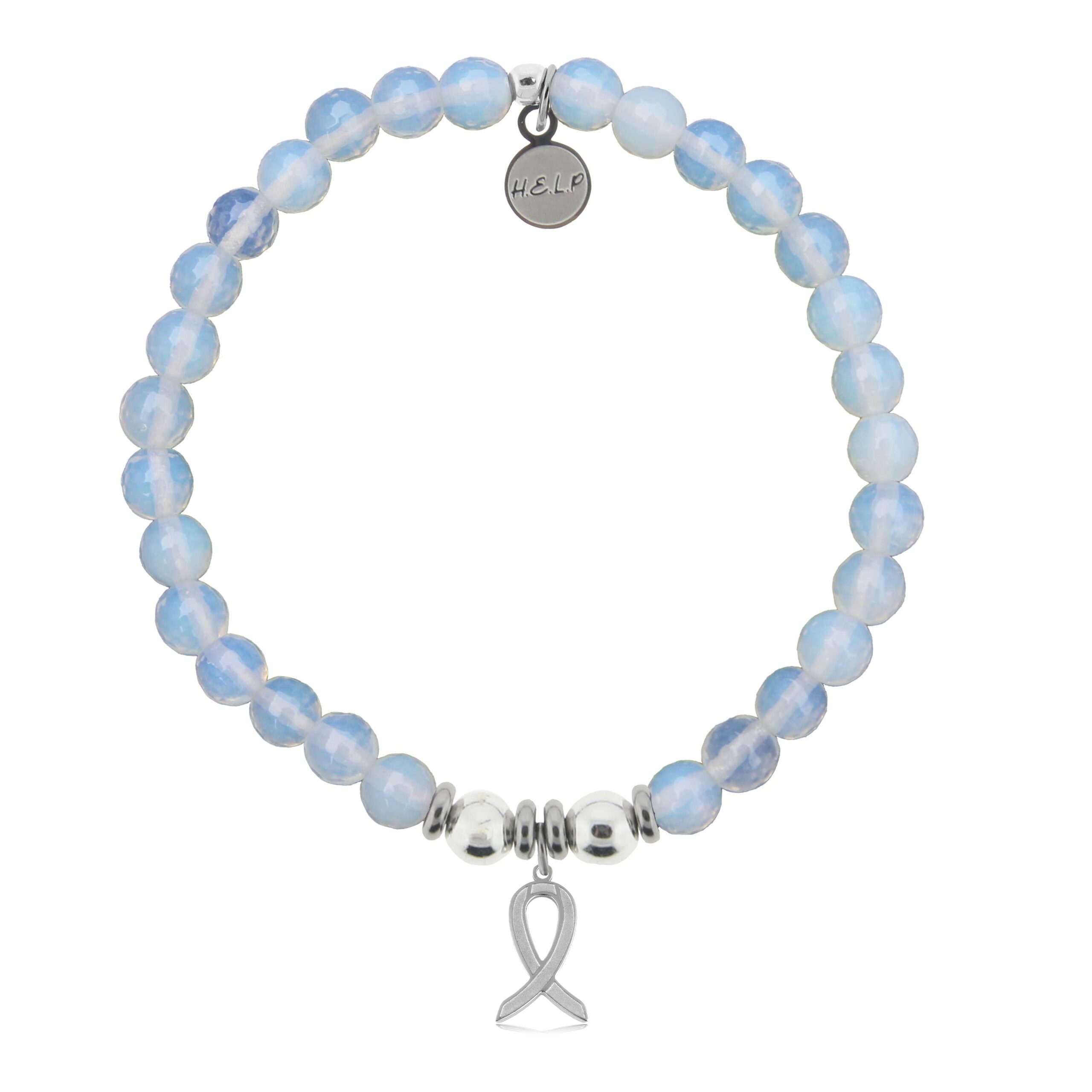 Cancer Ribbon Charm with Opalite Charity Bracelet