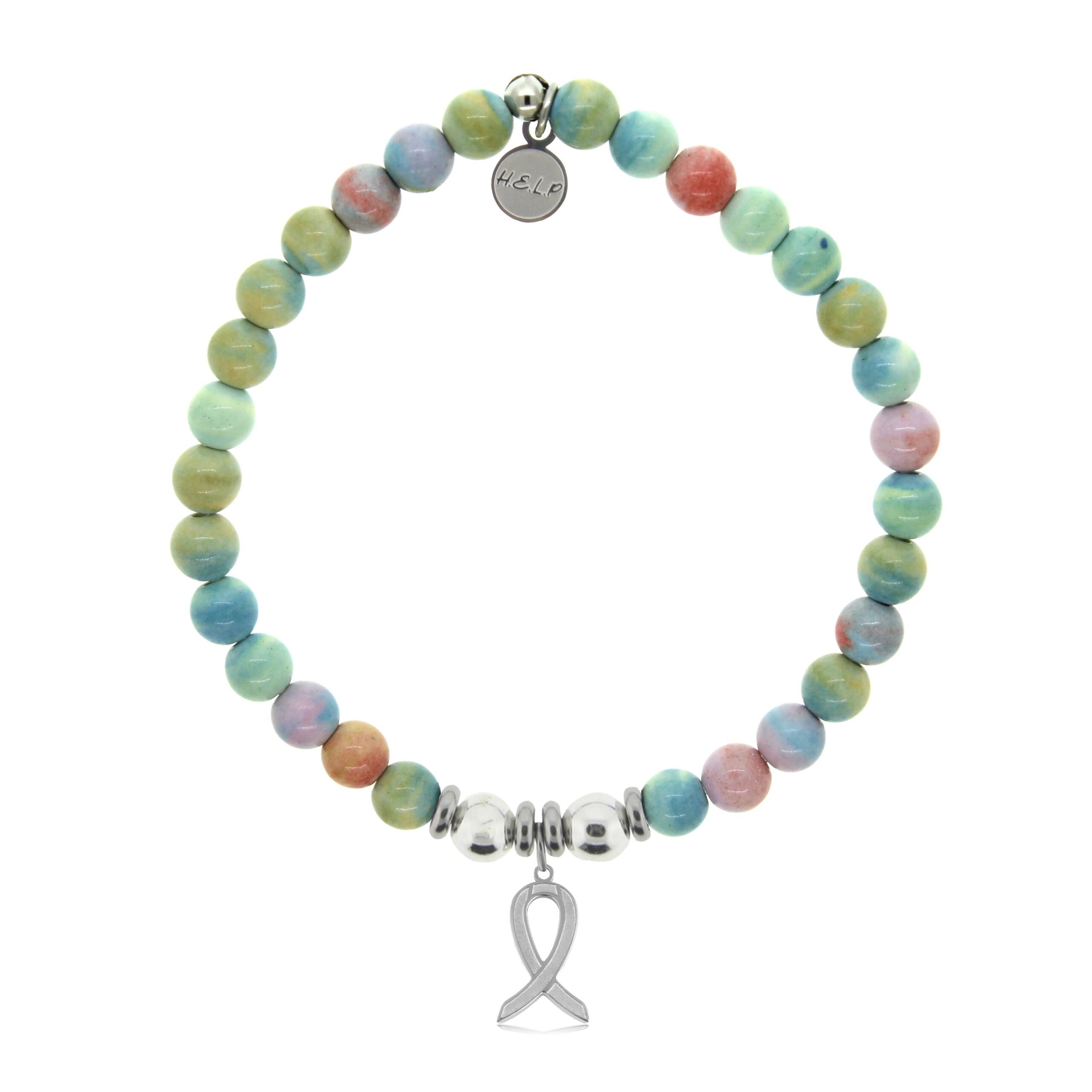 Cancer Ribbon Charm with Pastel Magnesite Charity Bracelet