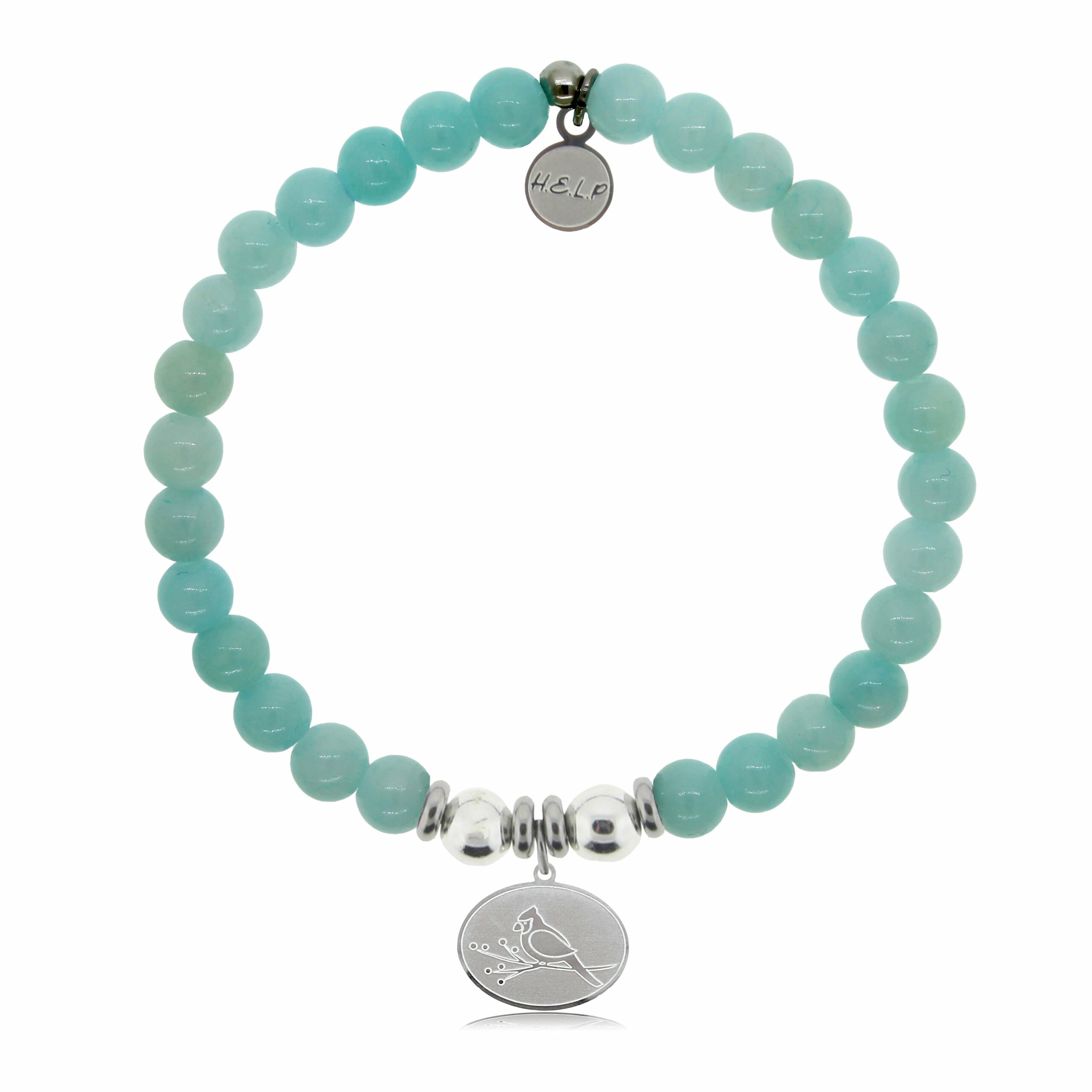 Cardinal Charm with Baby Blue Quartz Beads Charity Bracelet