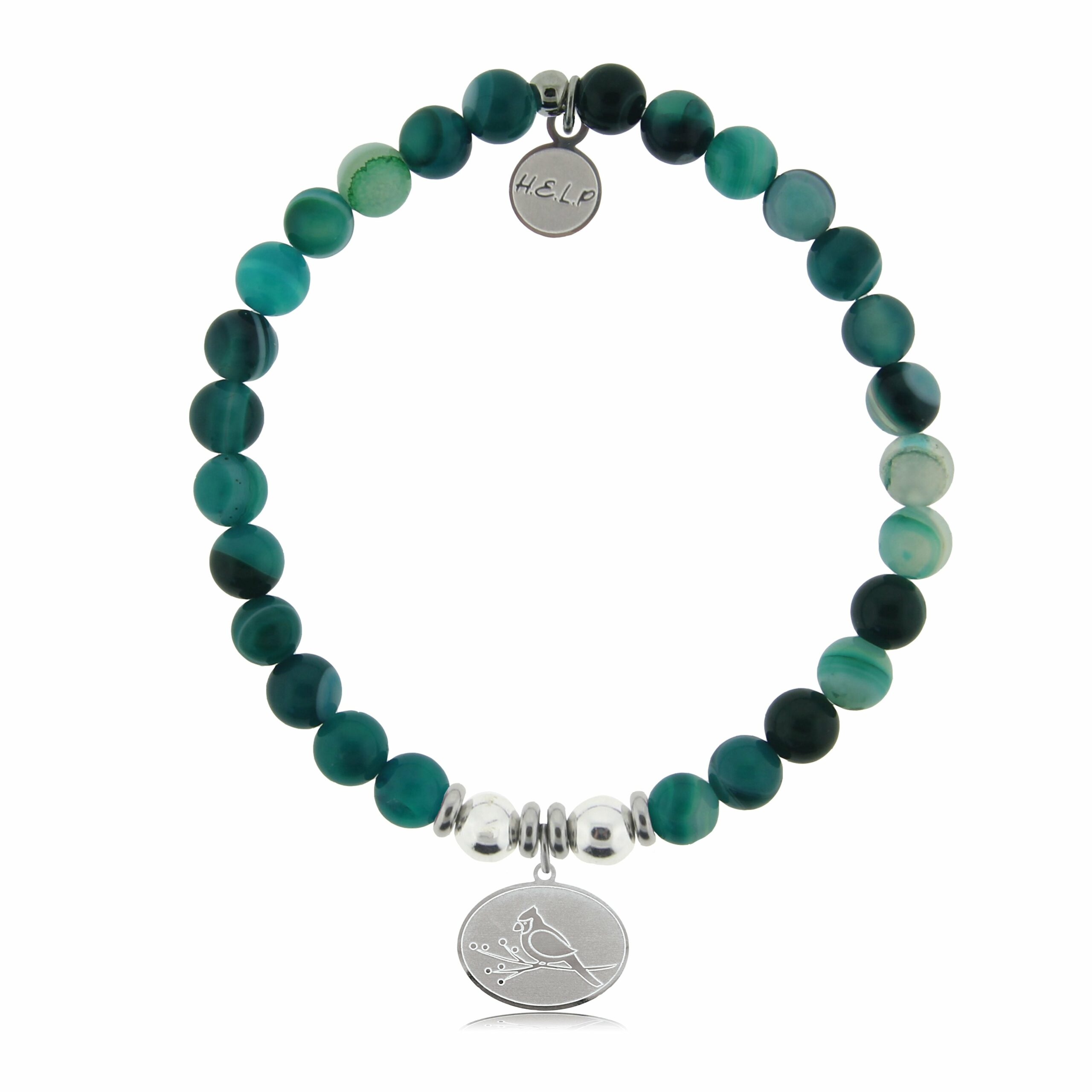 Cardinal Charm with Green Stripe Agate Charity Bracelet