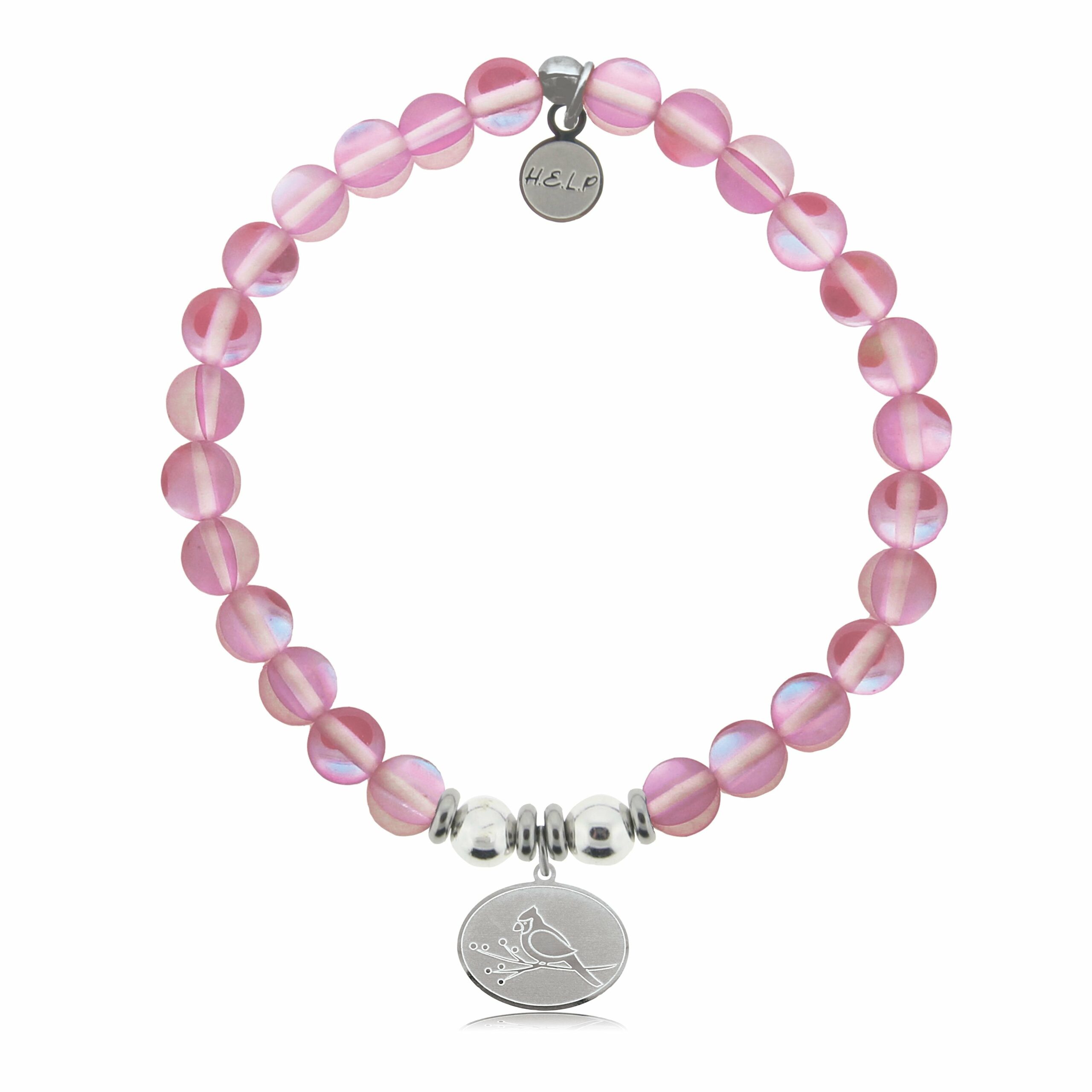 Cardinal Charm with Pink Opalescent Beads Charity Bracelet