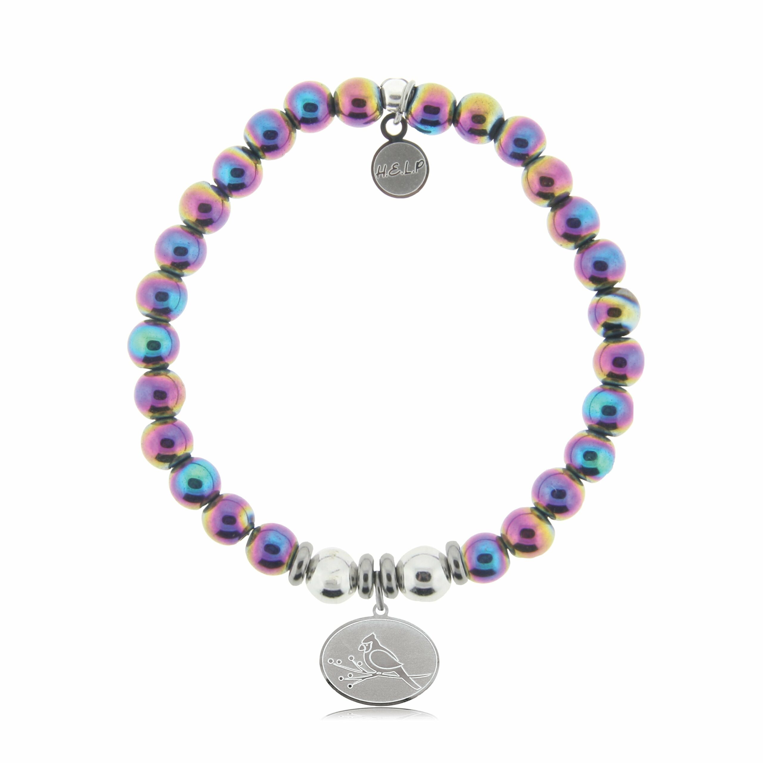 Cardinal Charm with Rainbow Hematite Beads Charity Bracelet