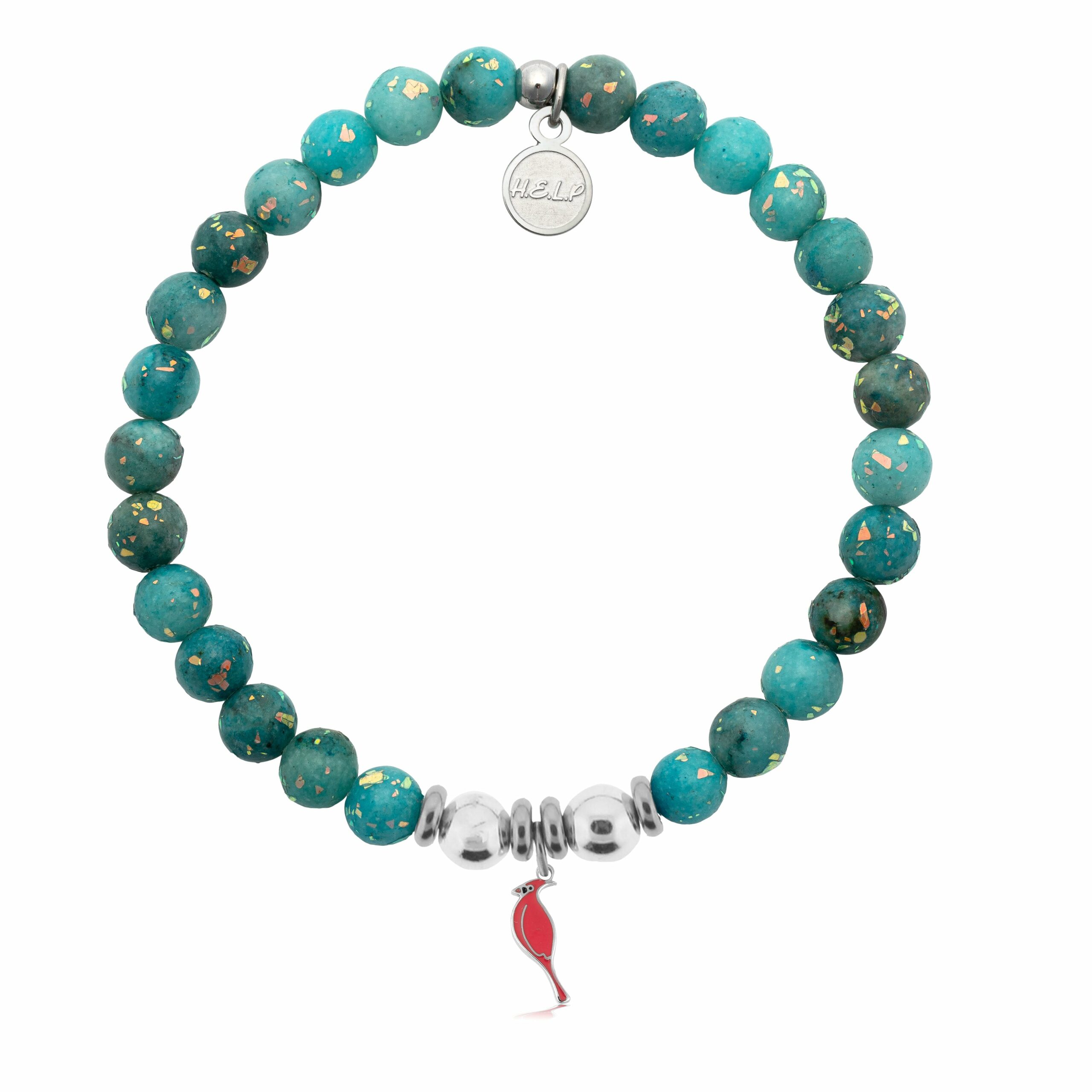 Cardinal Enamel Charm with Blue Opal Jade Charity Bracelet