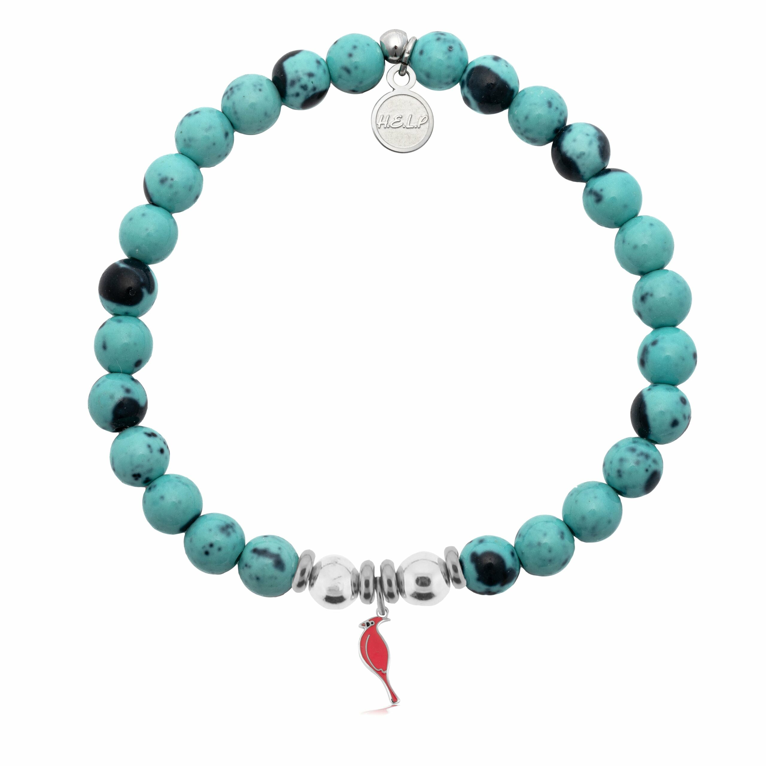 Cardinal Enamel Charm with Blue Zebra Jade Charity Bracelet