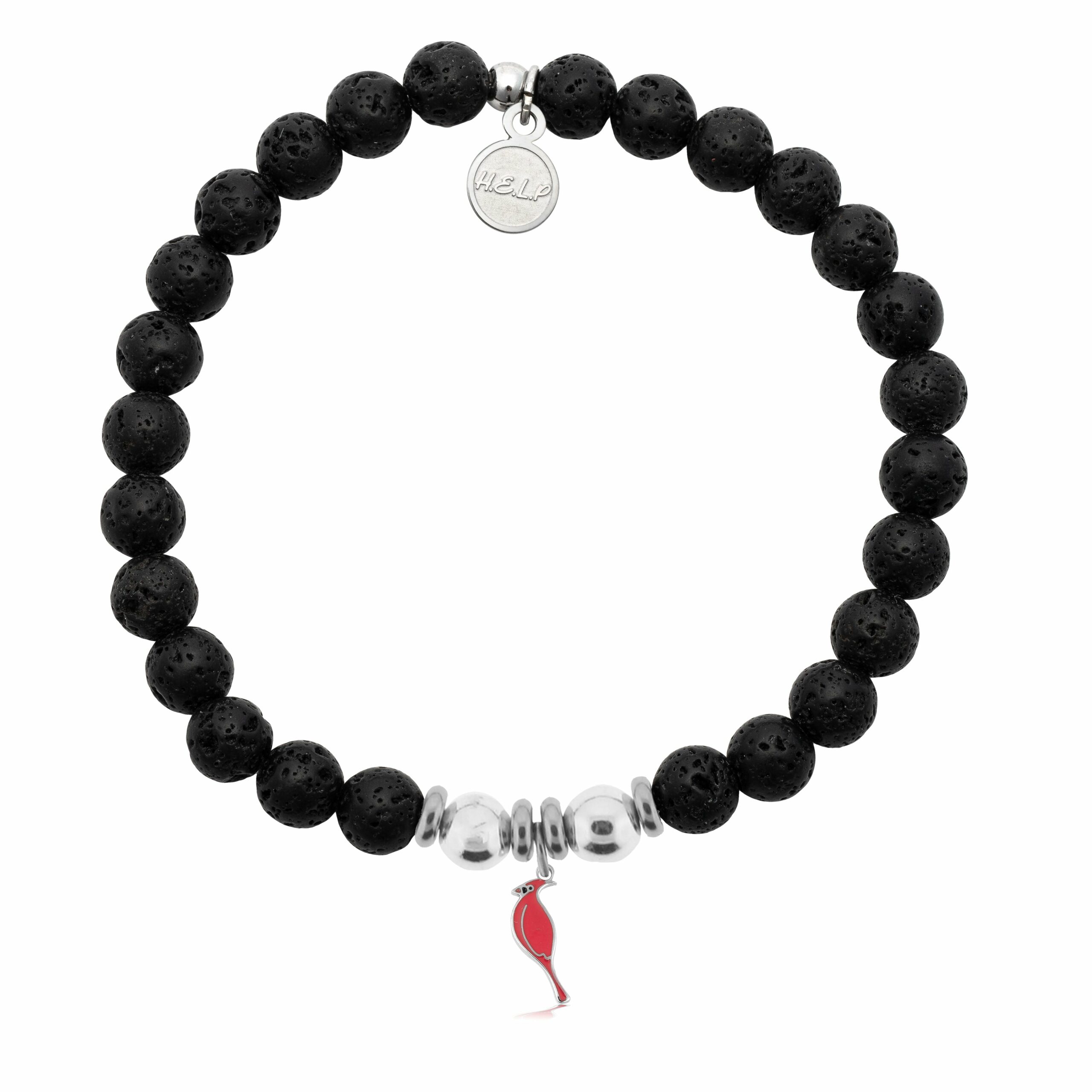 Cardinal Enamel Charm with Lava Rock Charity Bracelet