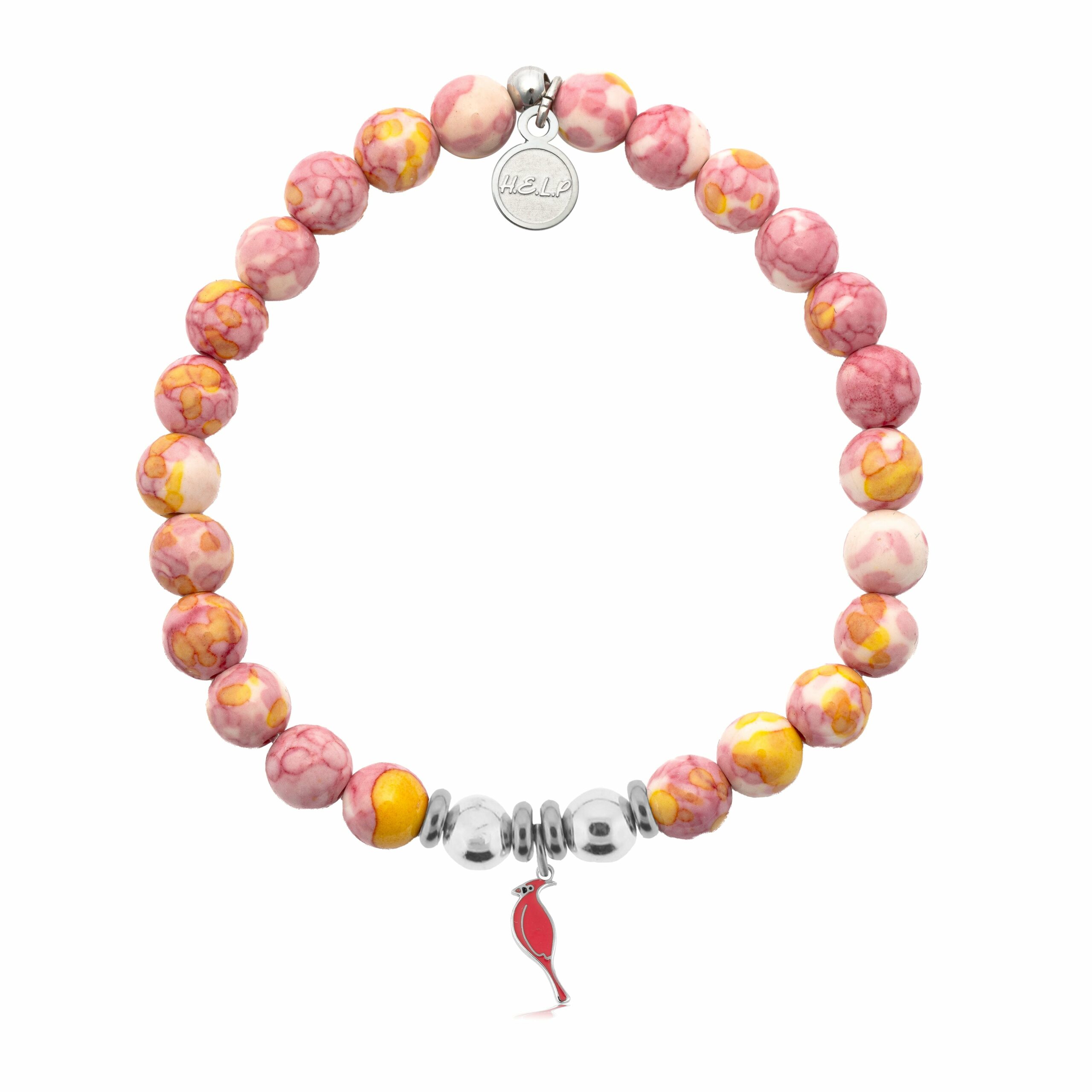 Cardinal Enamel Charm with Lemonade Jade Charity Bracelet