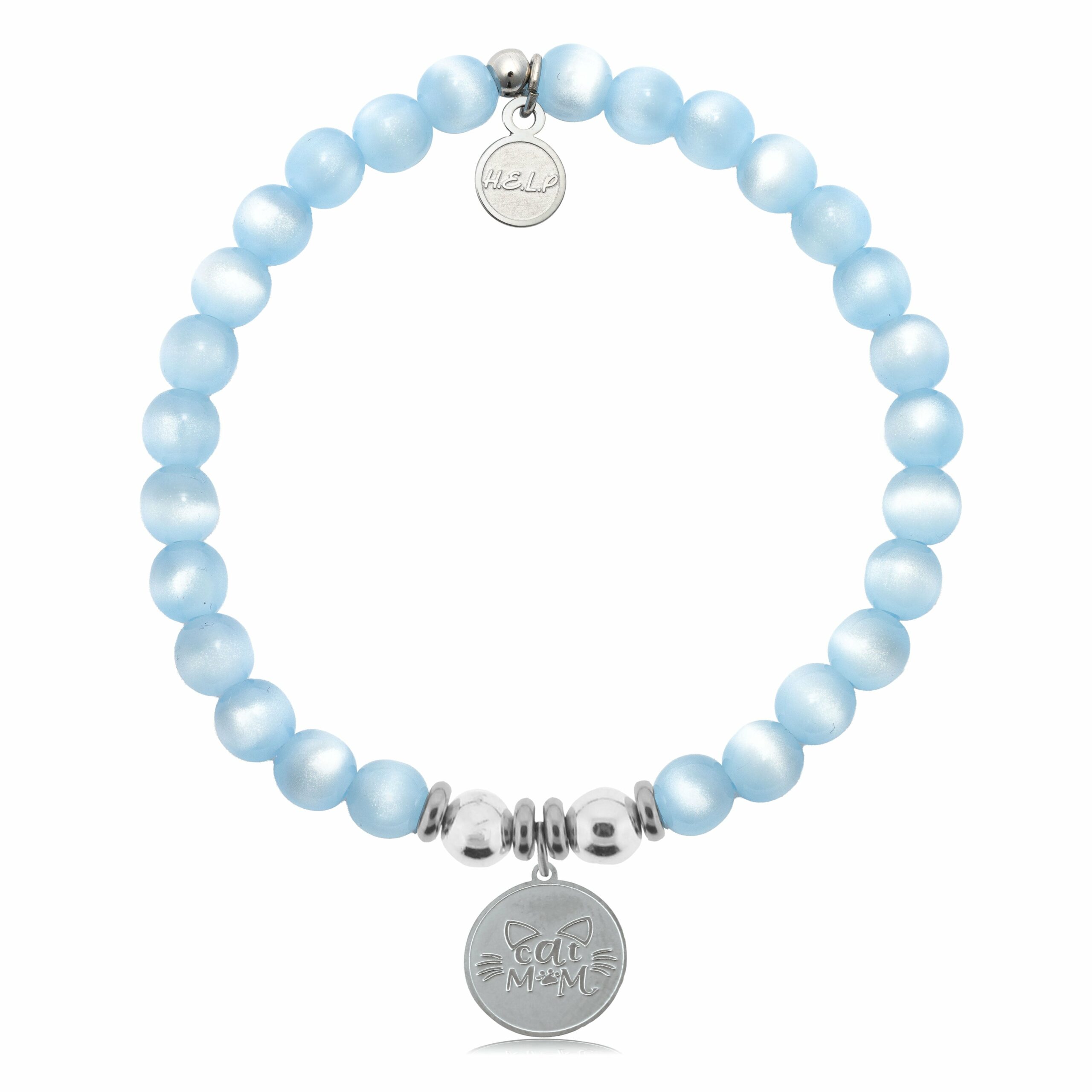 Cat Mom Charm with Blue Selenite Charity Bracelet