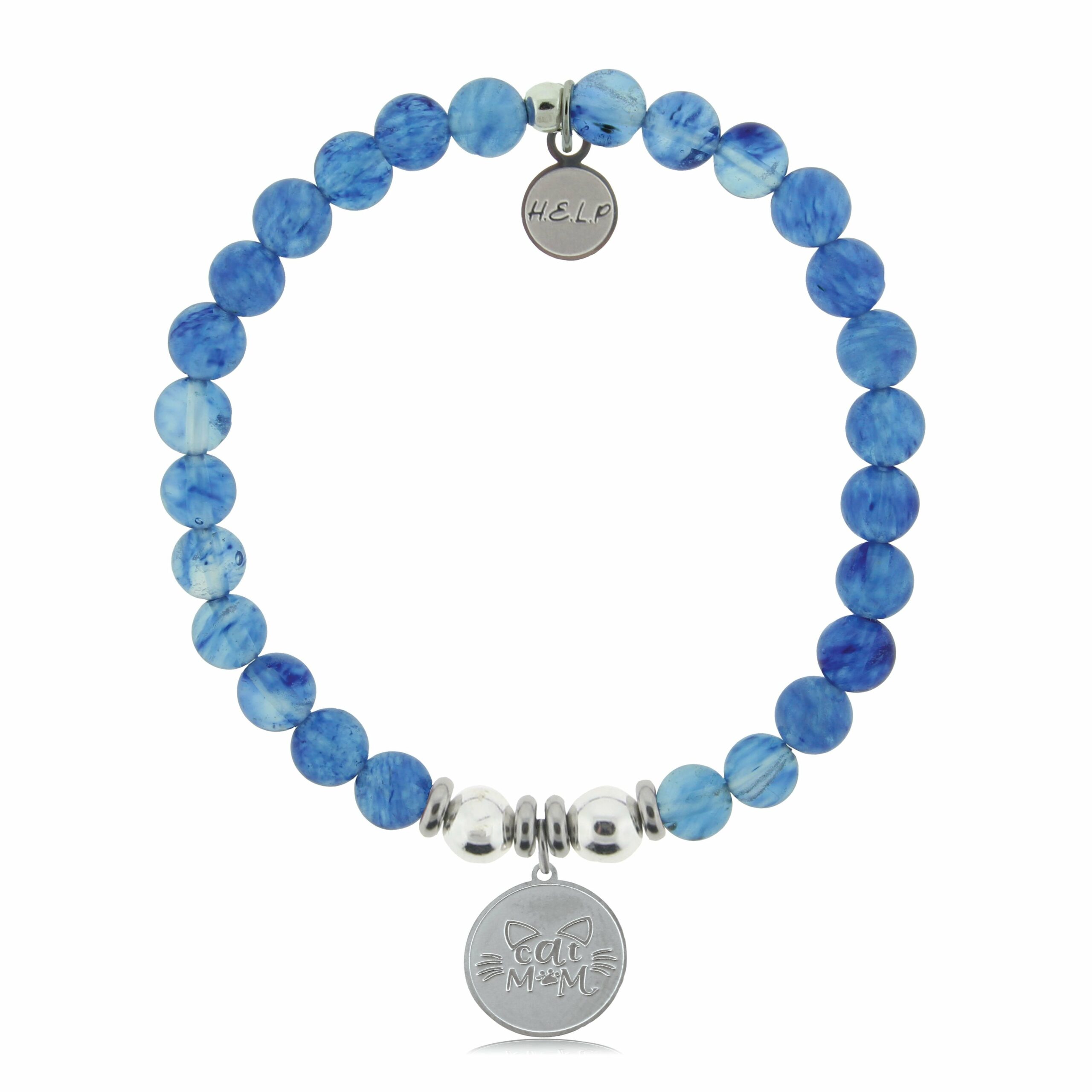 Cat Mom Charm with Blueberry Quartz Beads Charity Bracelet