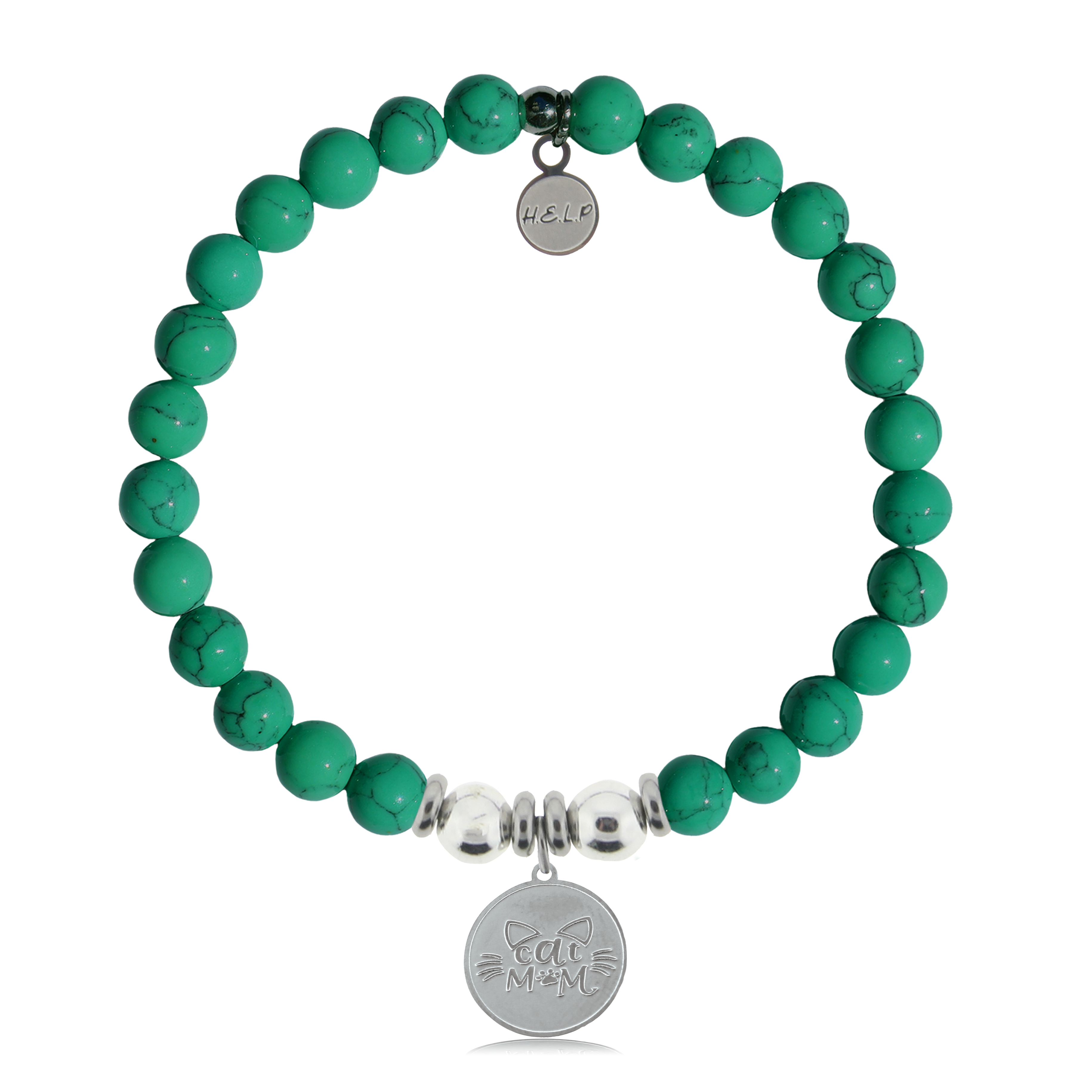 Cat Mom Charm with Green Howlite Charity Bracelet