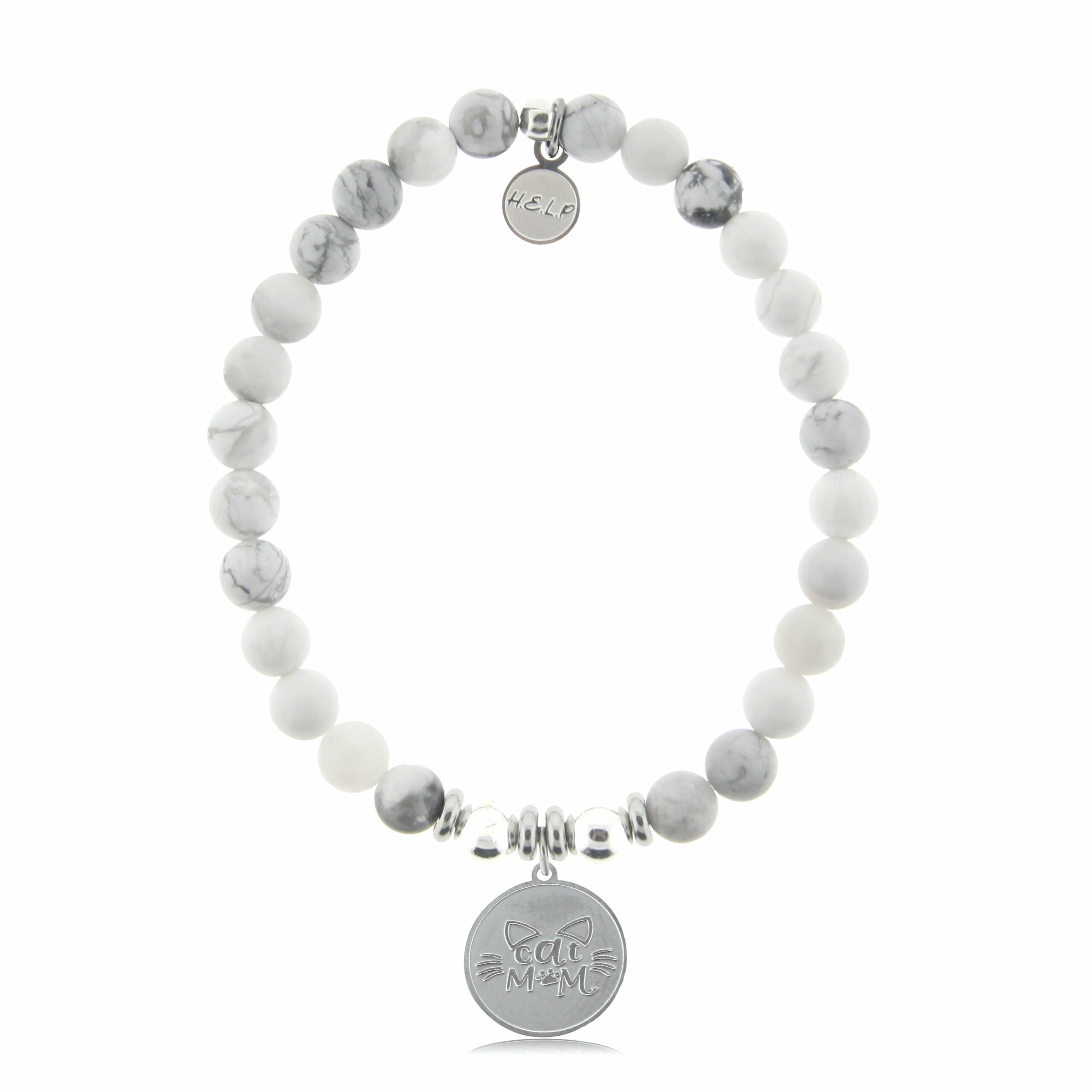 Cat Mom Charm with Howlite Beads Charity Bracelet