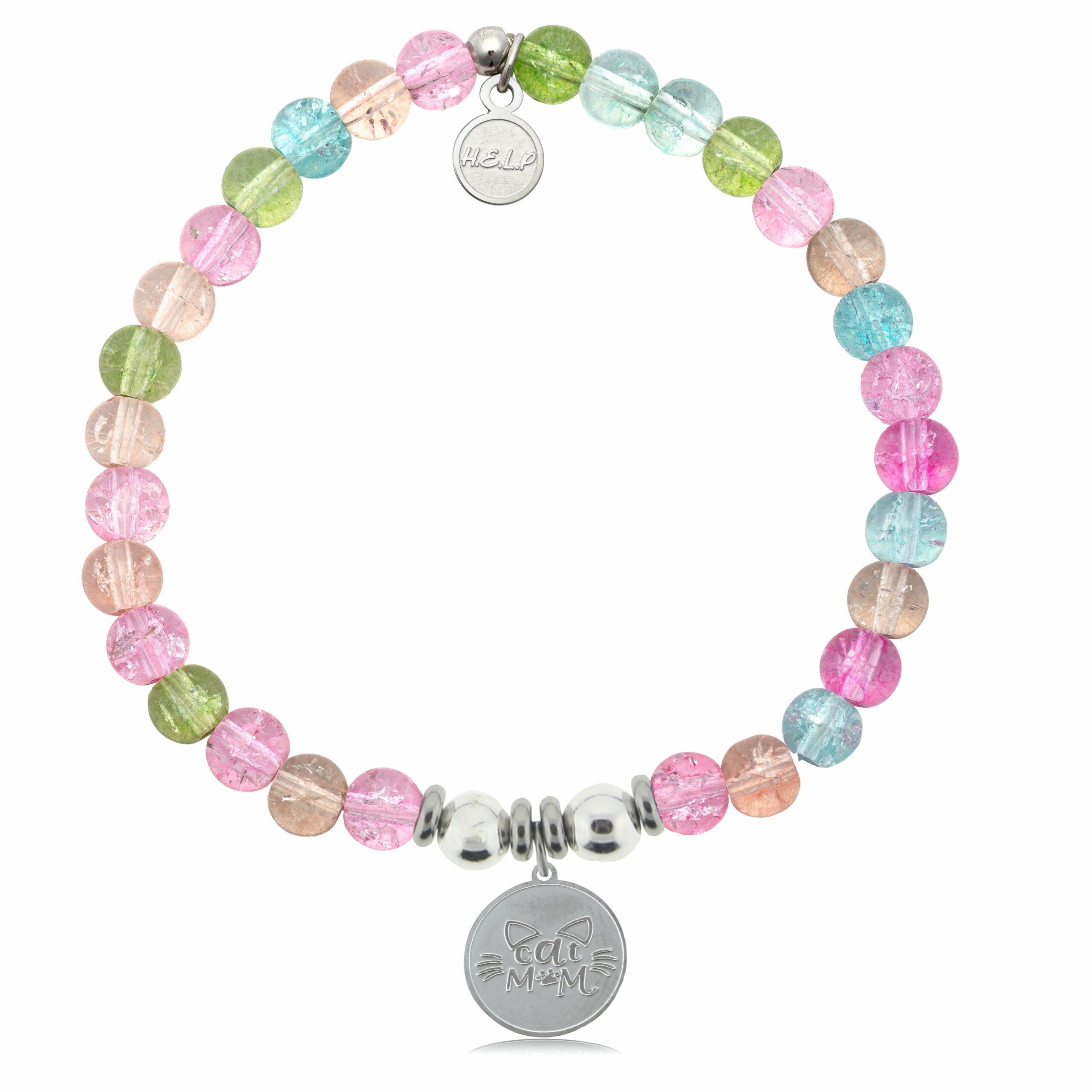 Cat Mom Charm with Kaleidoscope Crystal Charity Bracelet