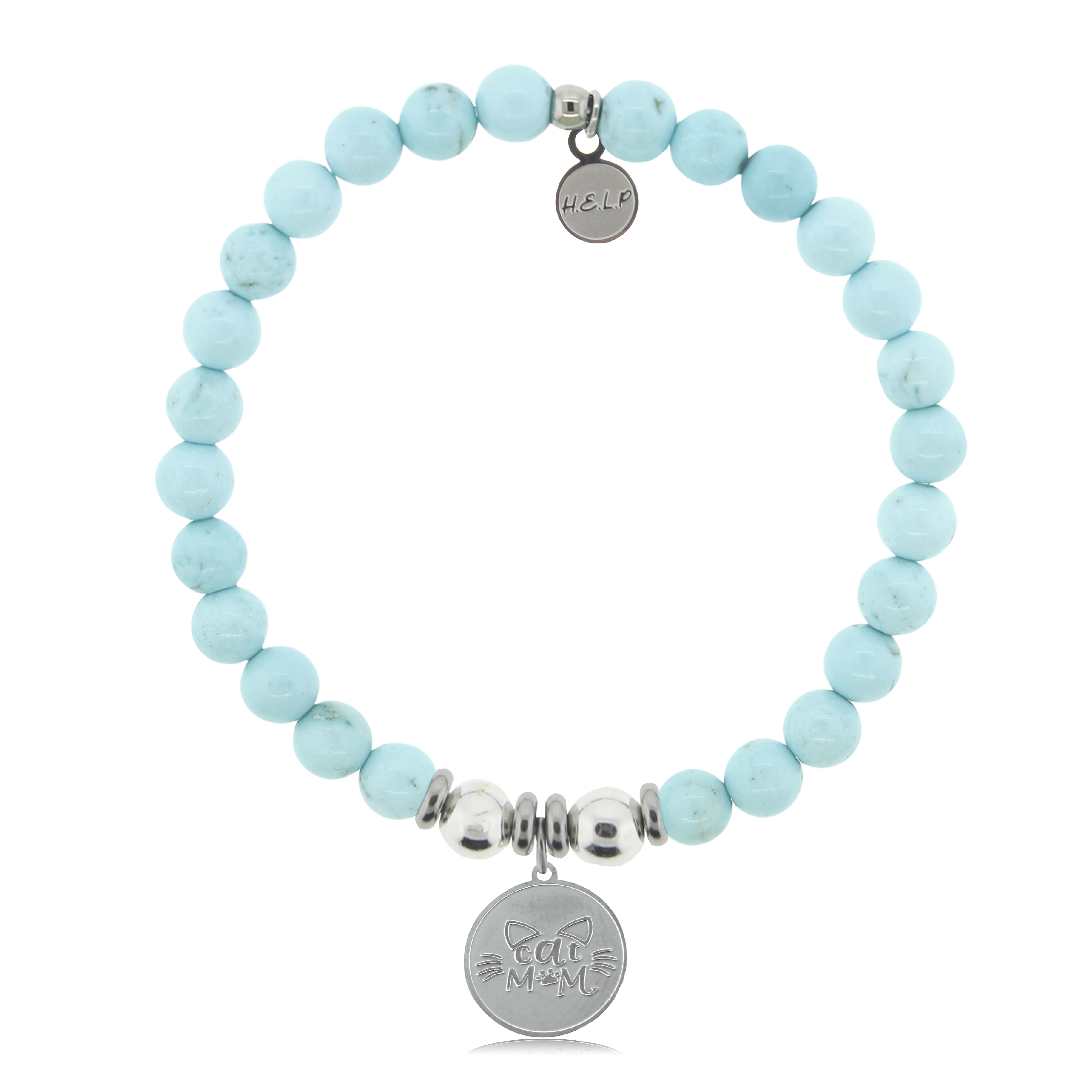 Cat Mom Charm with Larimar Magnesite Charity Bracelet