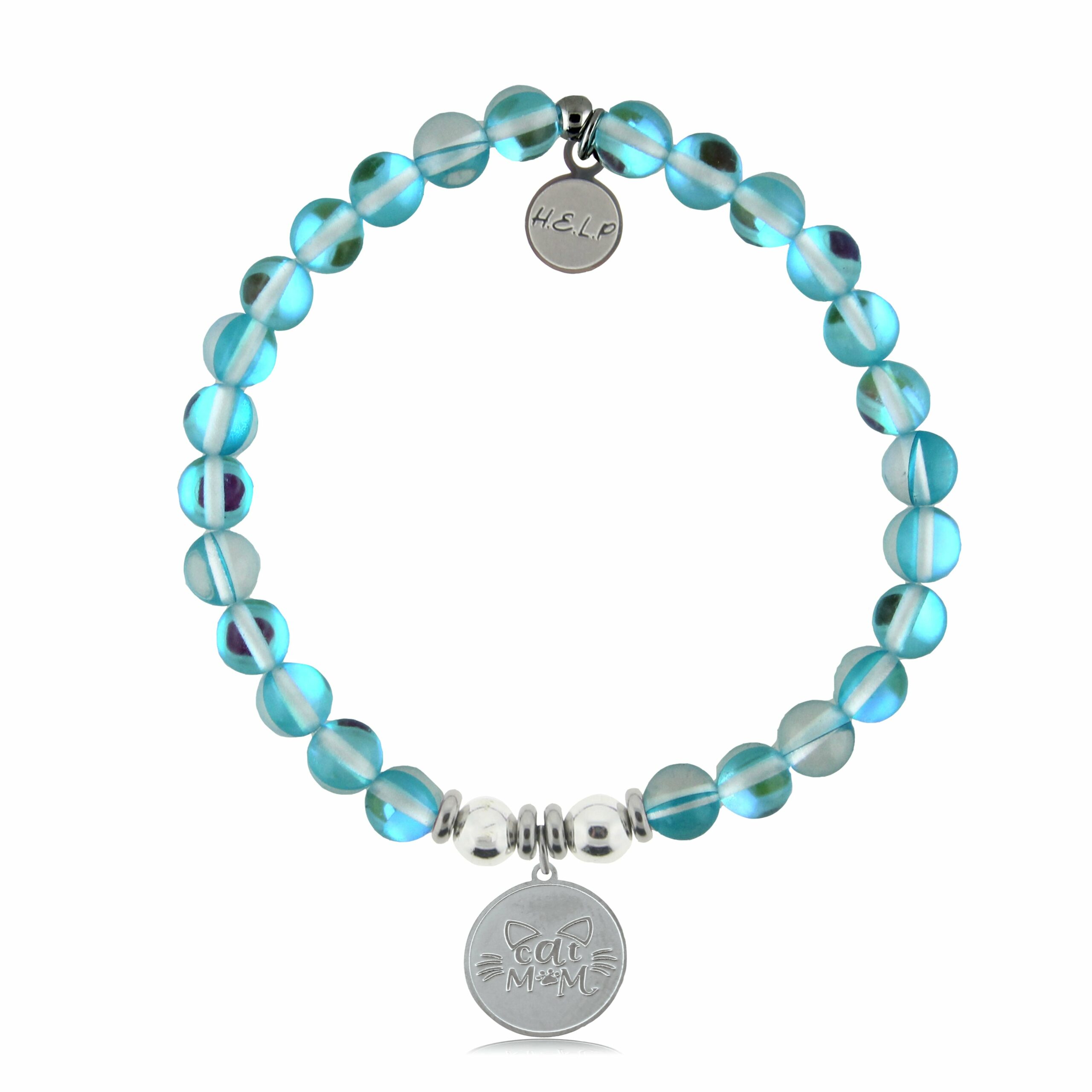 Cat Mom Charm with Light Blue Opalescent Charity Bracelet