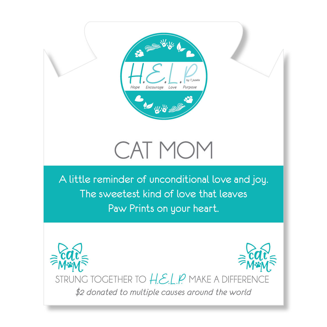 Cat Mom Charm with Light Blue Opalescent Charity Bracelet