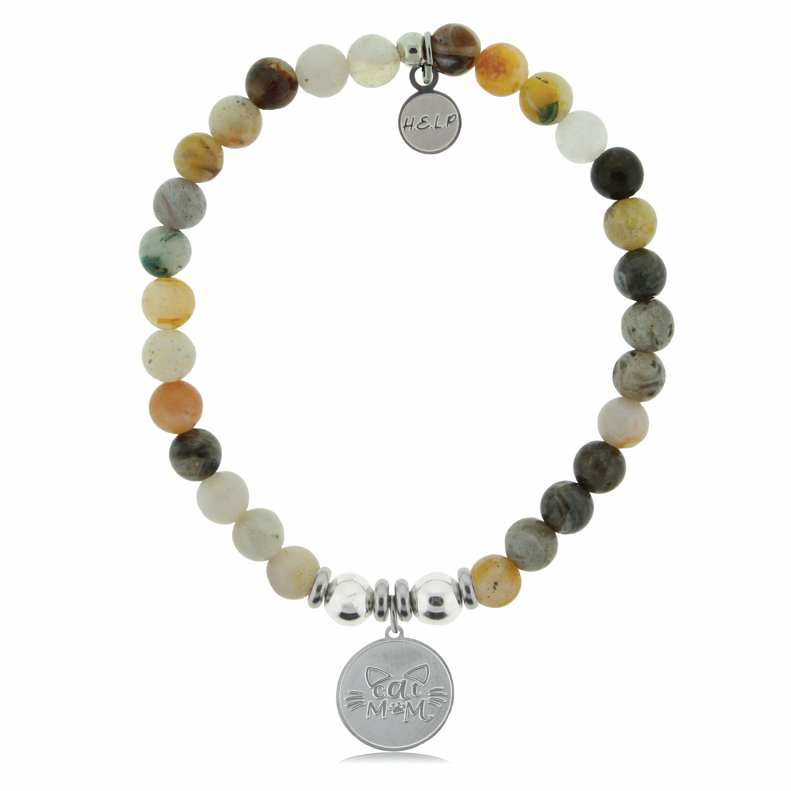 Cat Mom Charm with Montana Agate Beads Charity Bracelet