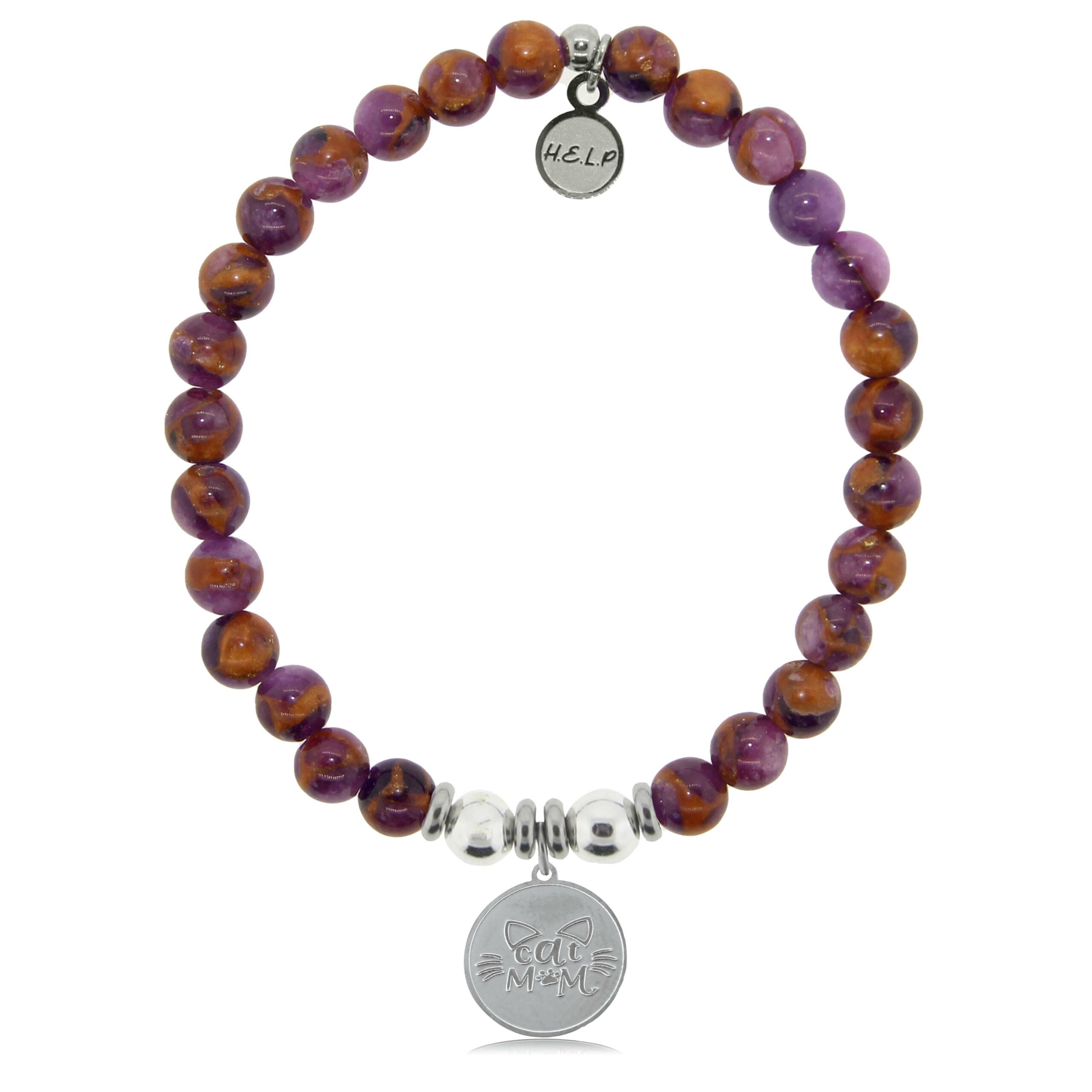 Cat Mom Charm with Purple Earth Quartz Charity Bracelet