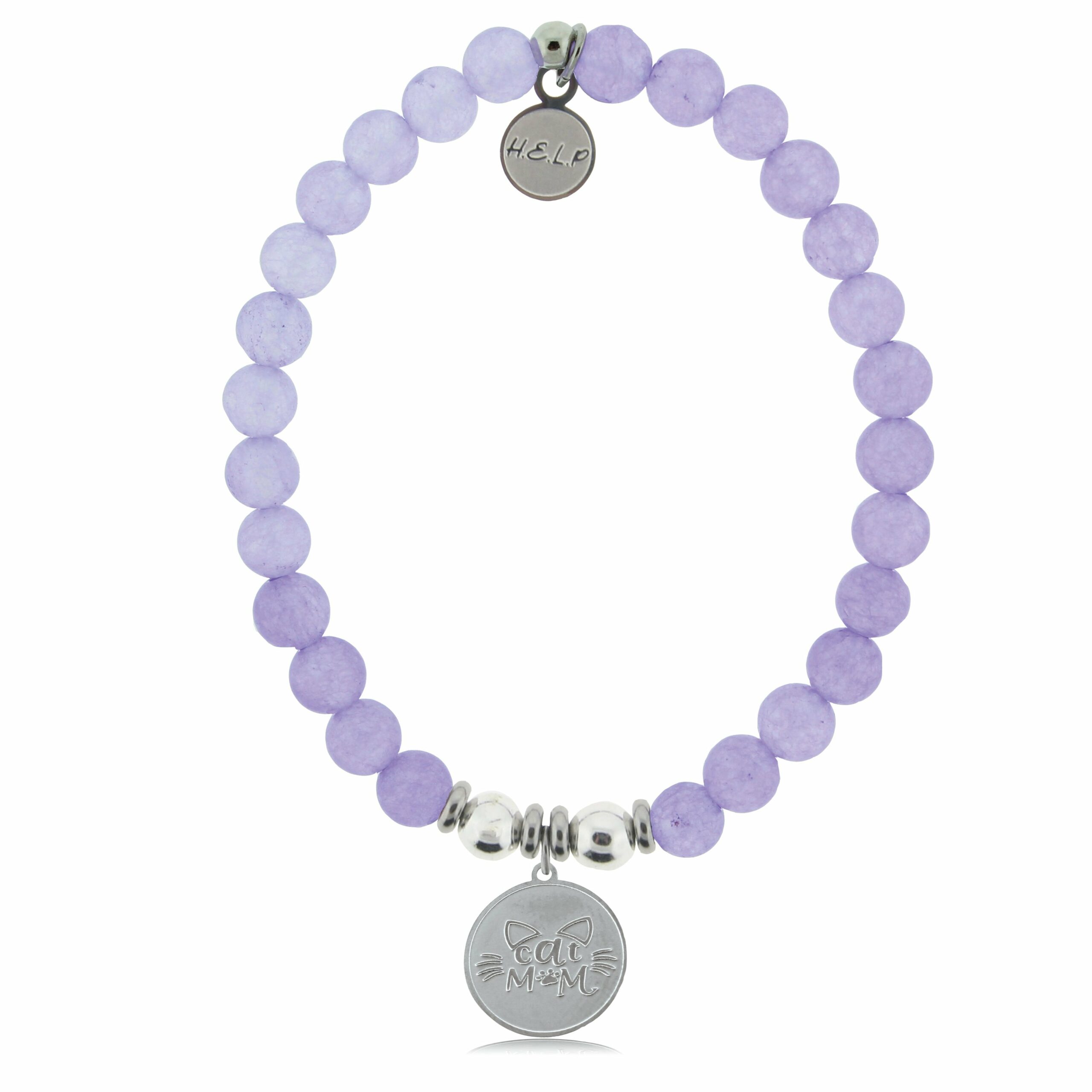 Cat Mom Charm with Purple Jade Beads Charity Bracelet