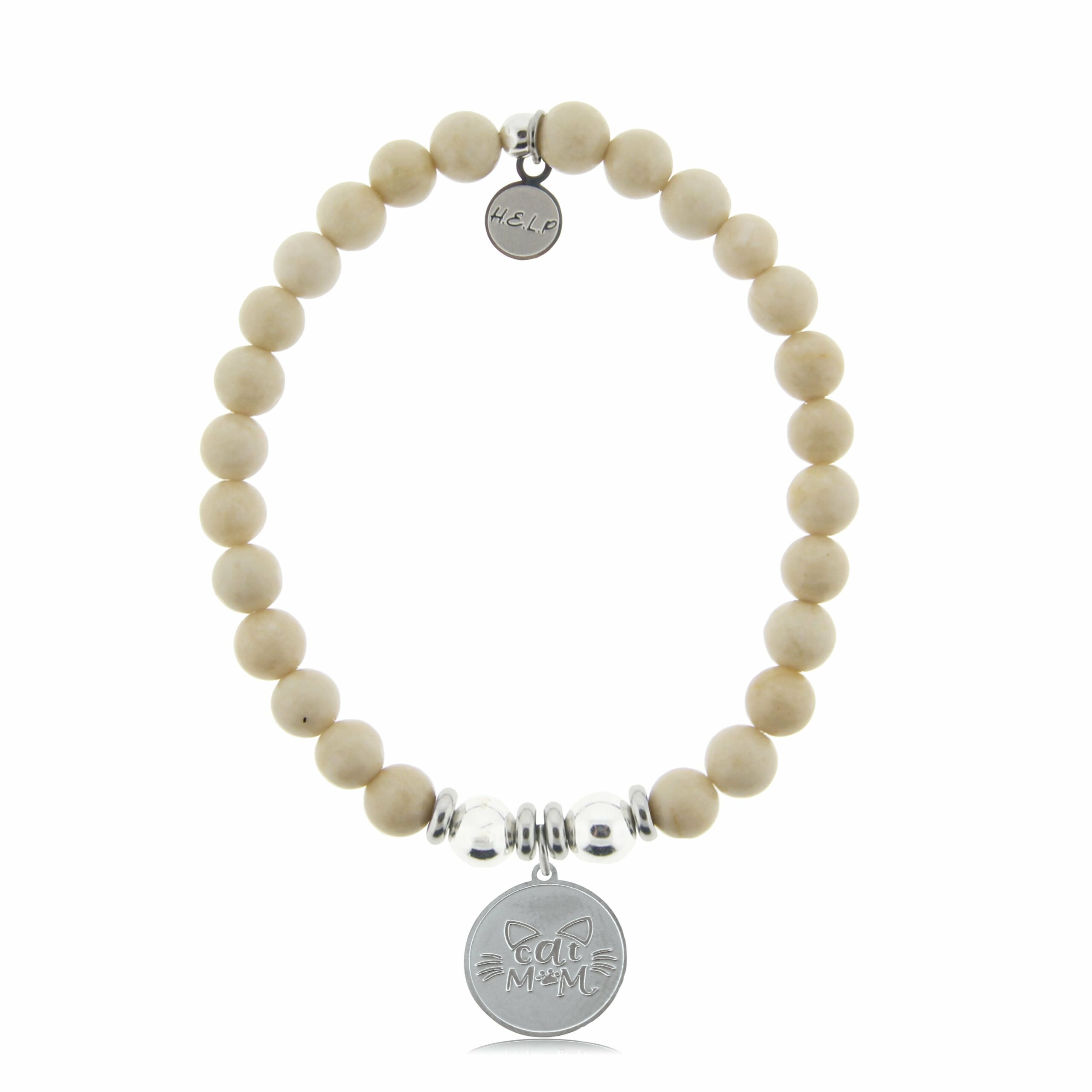 Cat Mom Charm with Riverstone Beads Charity Bracelet