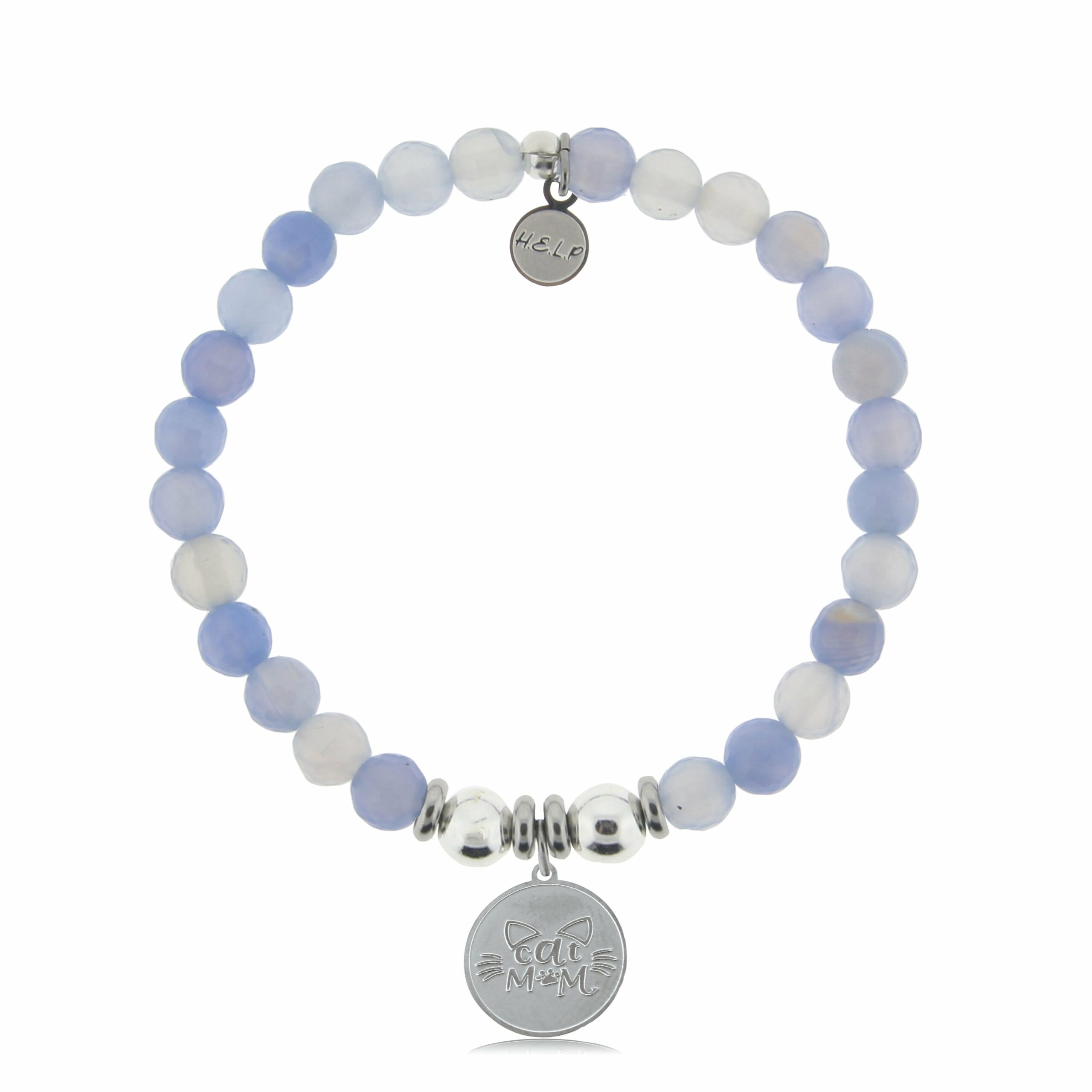 Cat Mom Charm with Sky Blue Agate Beads Charity Bracelet