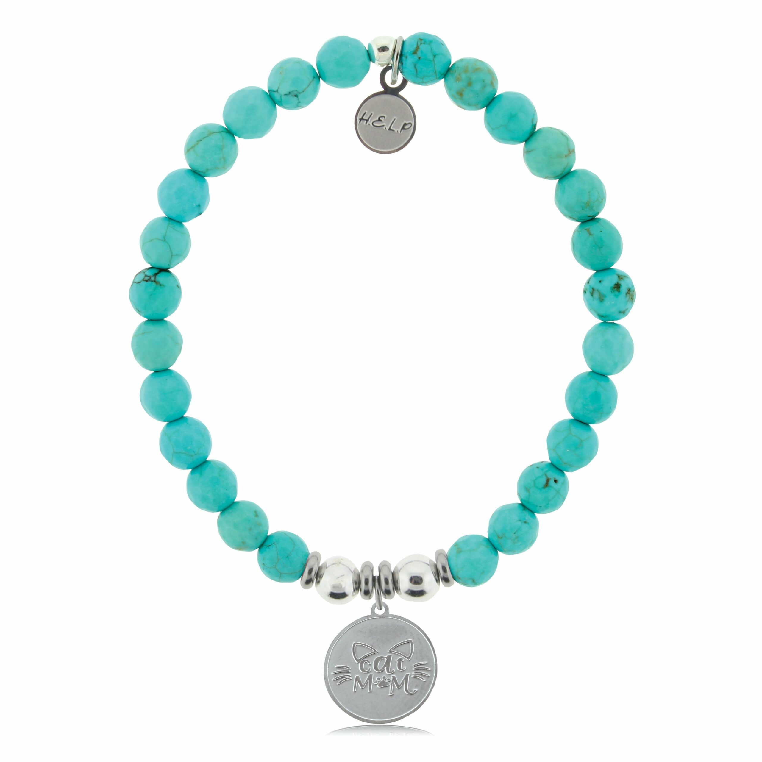 Cat Mom Charm with Turquoise Beads Charity Bracelet