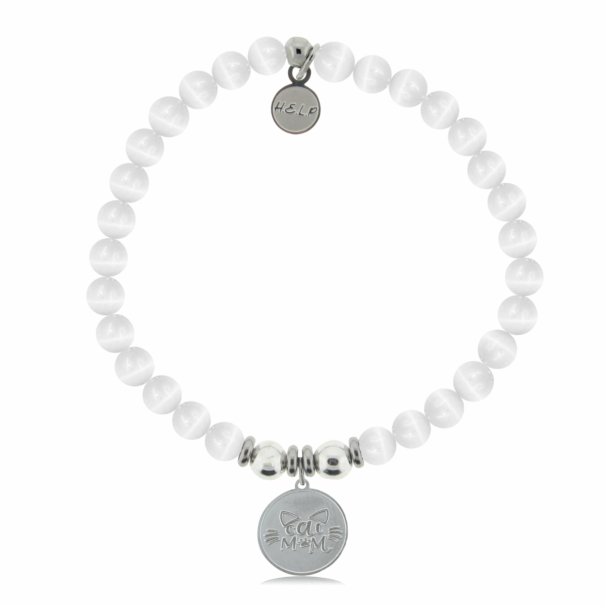 Cat Mom Charm with White Cats Eye Charity Bracelet