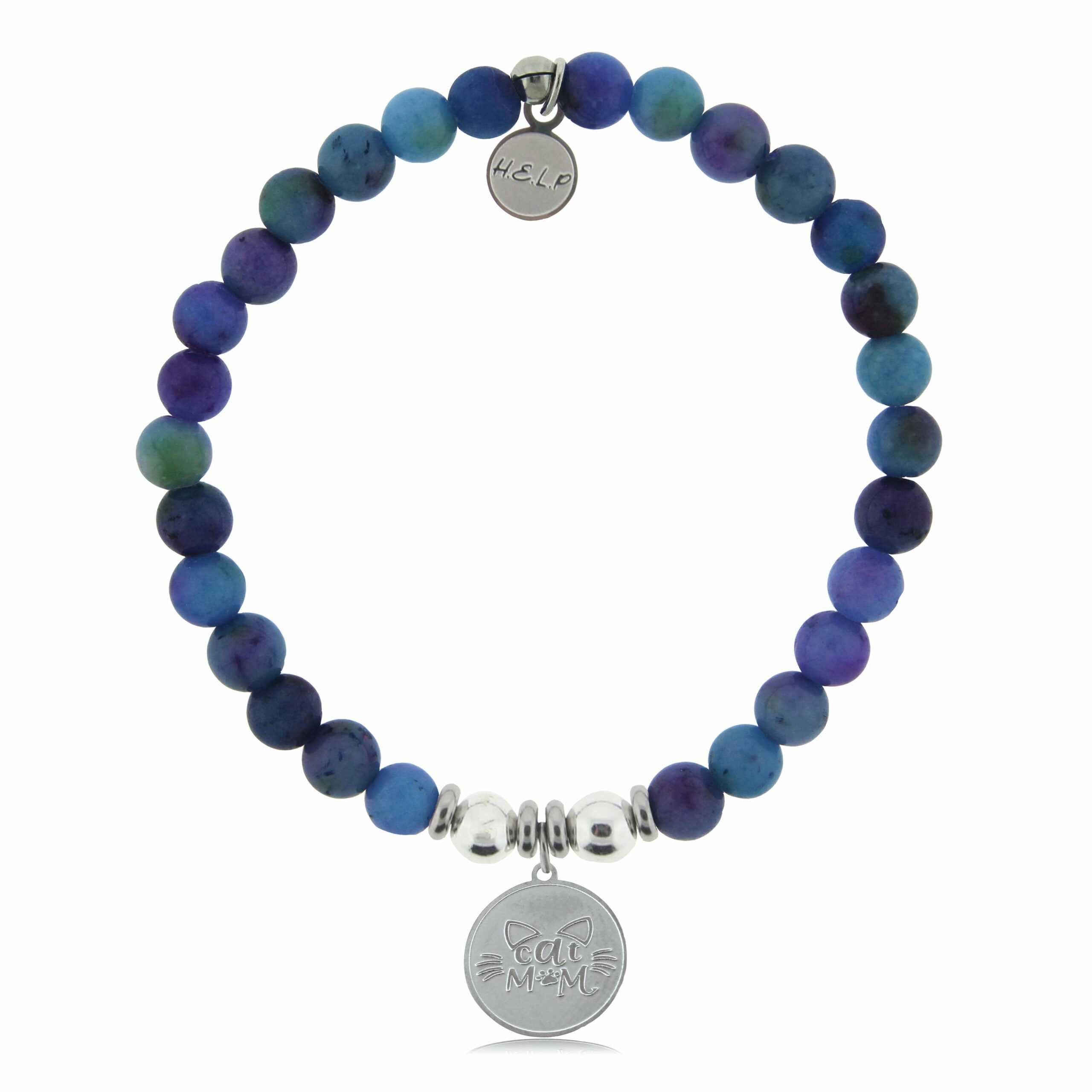 Cat Mom Charm with Wildberry Jade Beads Charity Bracelet