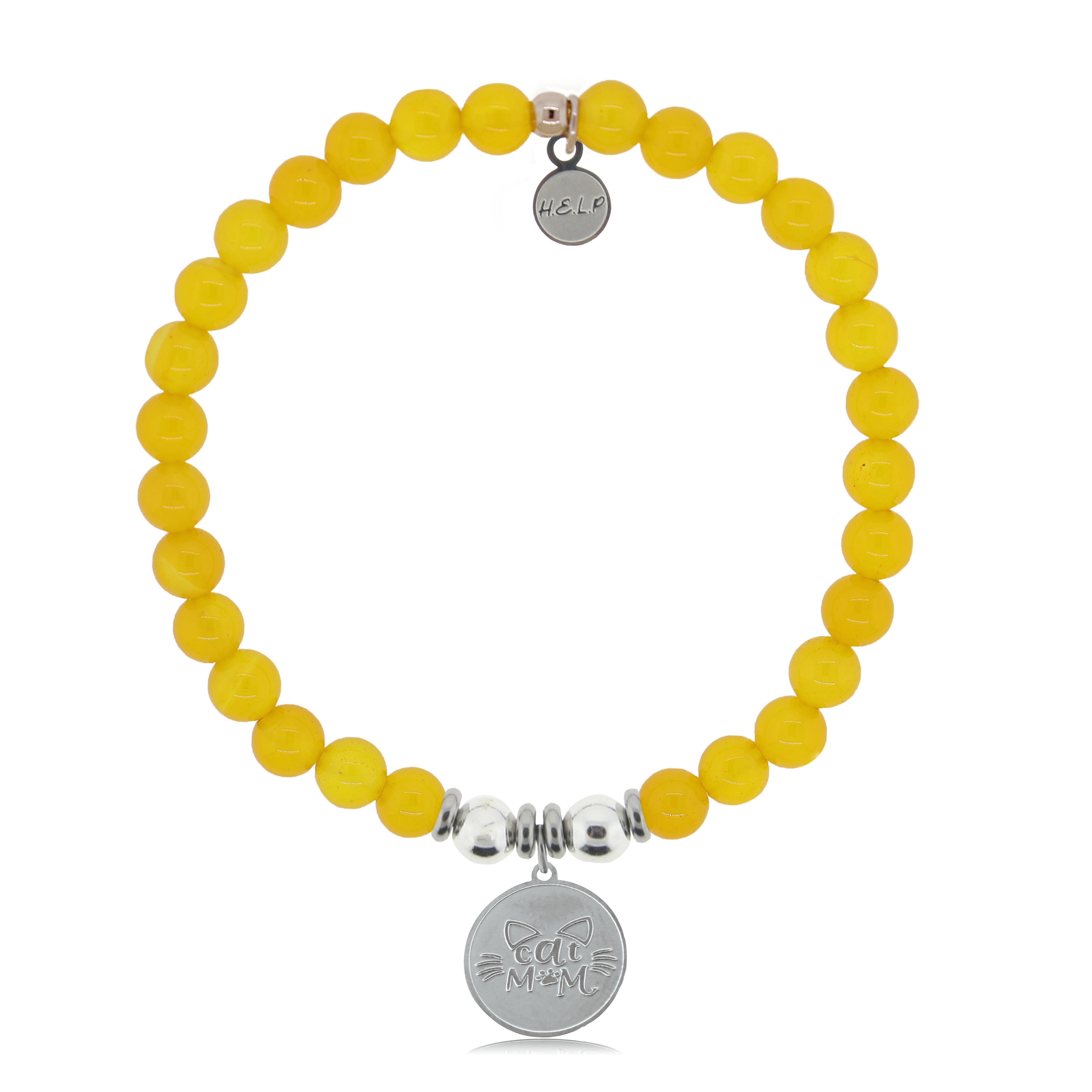 Cat Mom Charm with Yellow Agate Charity Bracelet