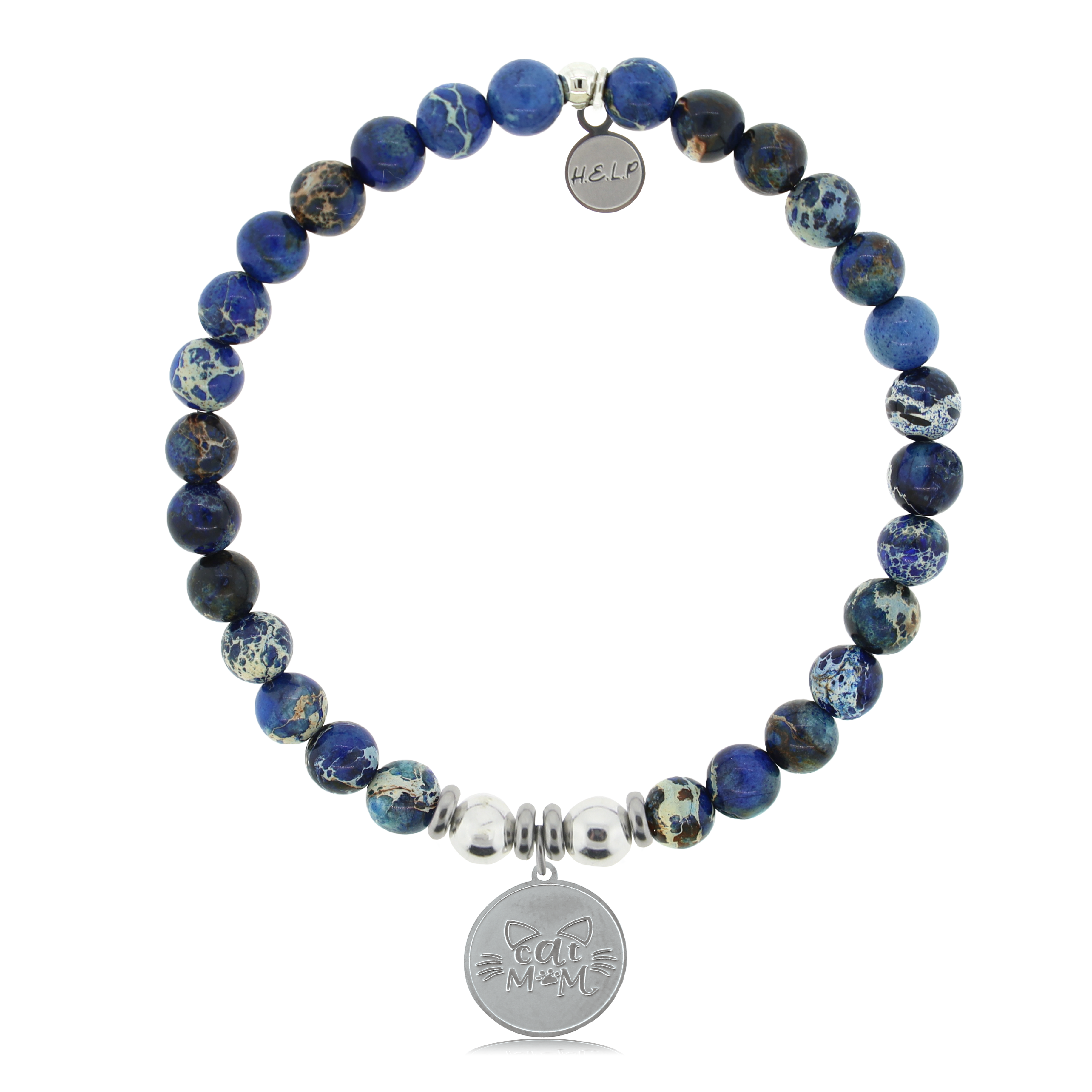 Cat Mom Charm with Royal Blue Jasper Charity Bracelet