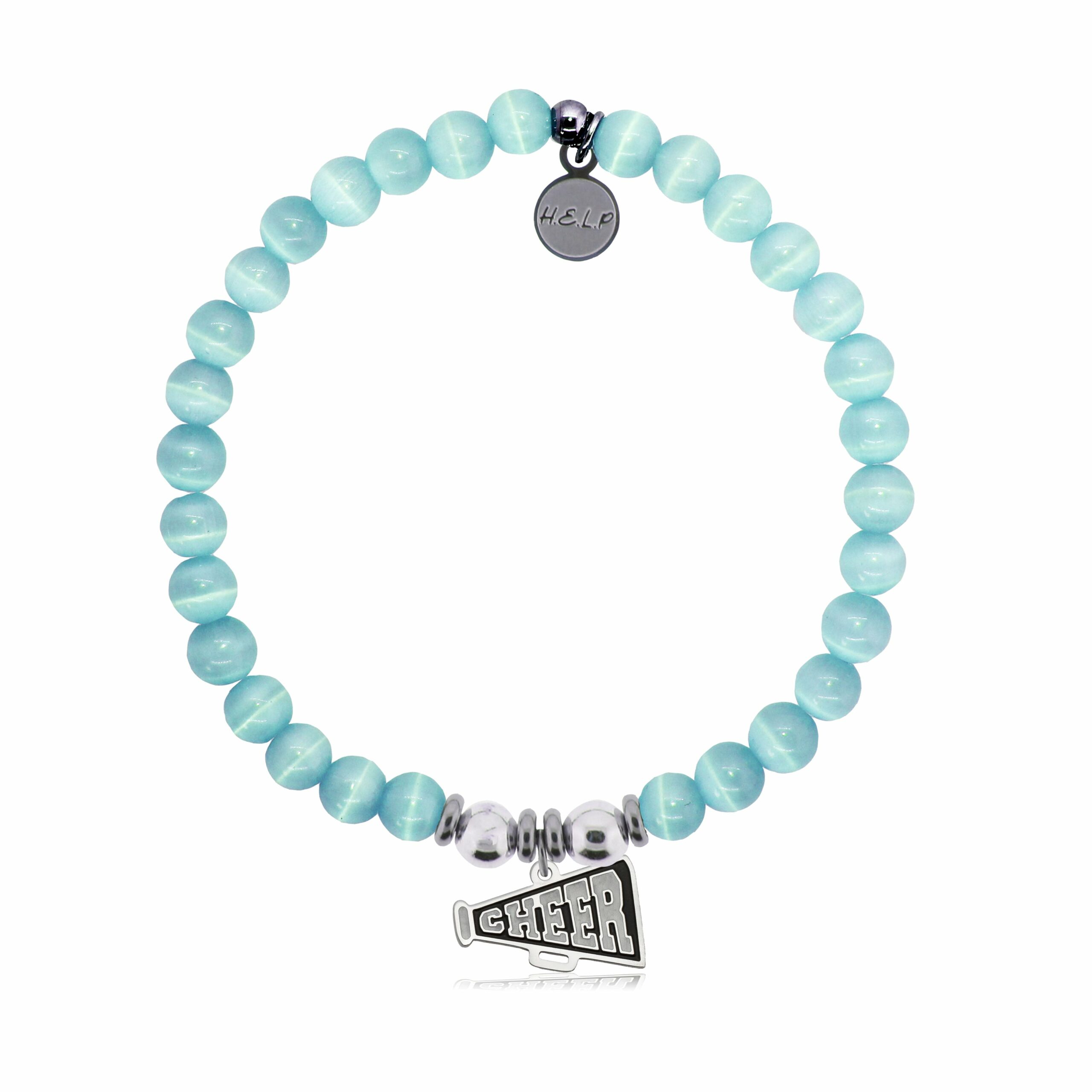 Cheer Charm with Aqua Cats Eye Charity Bracelet