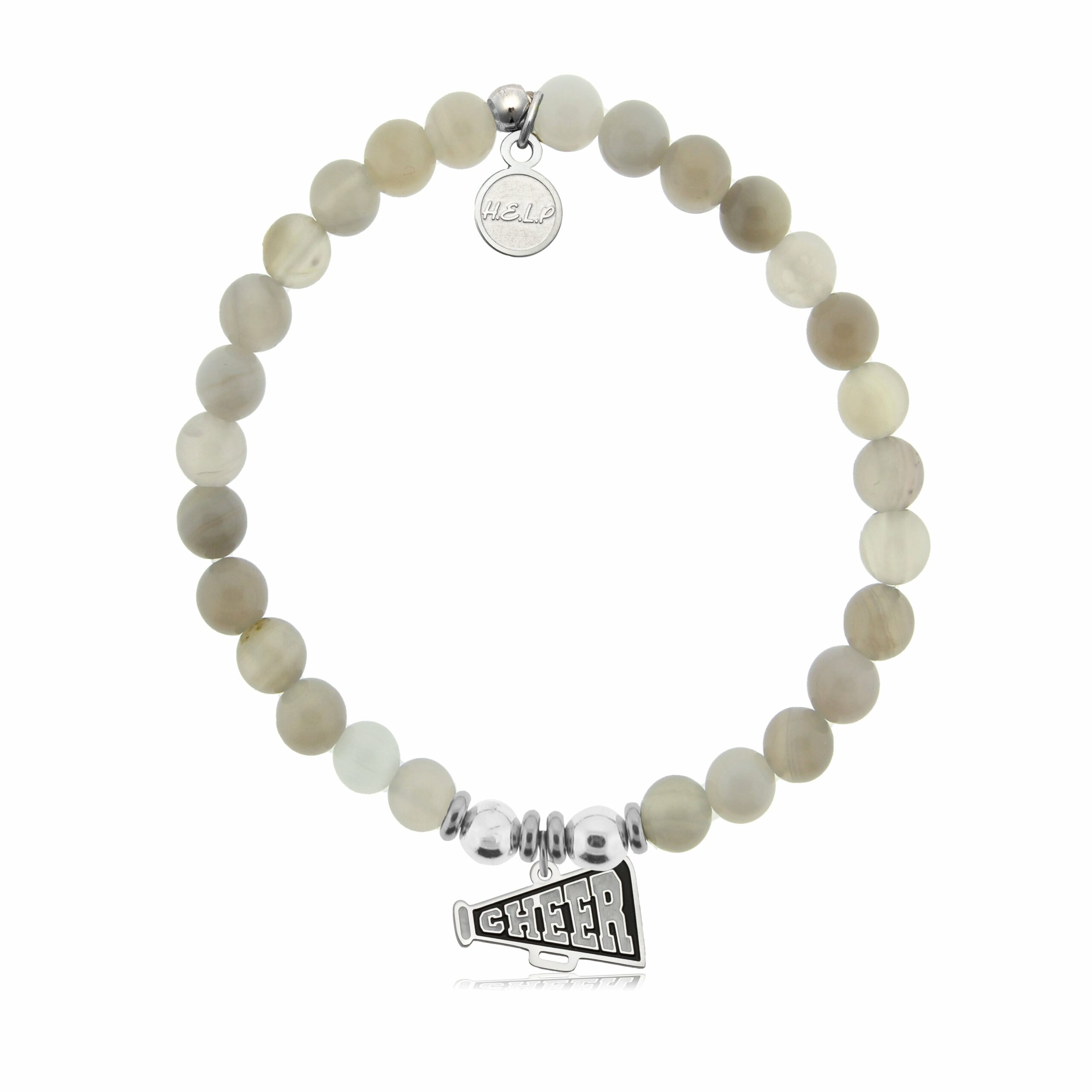 Cheer Charm with Grey Stripe Agate Charity Bracelet