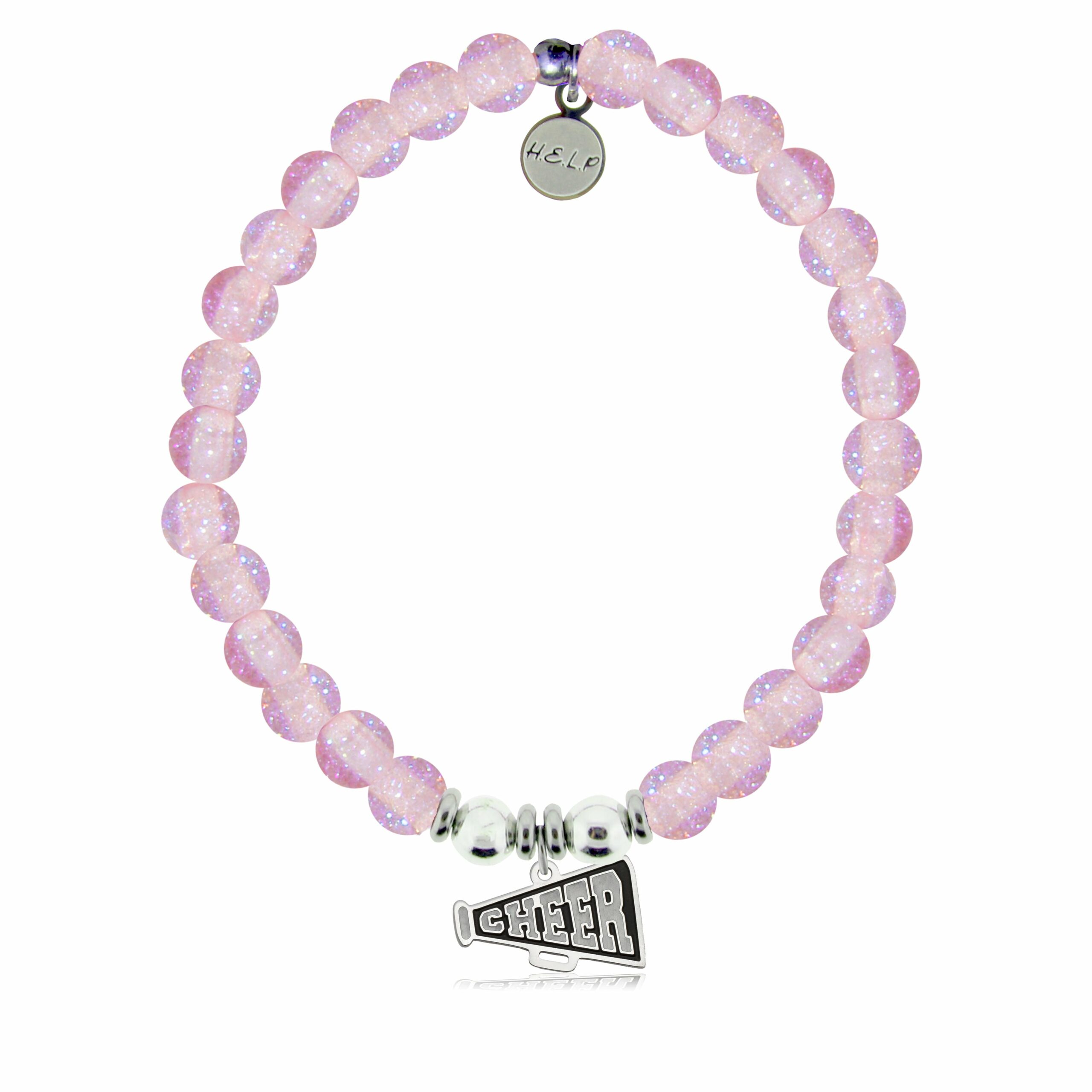 Cheer Charm with Pink Glass Shimmer Charity Bracelet