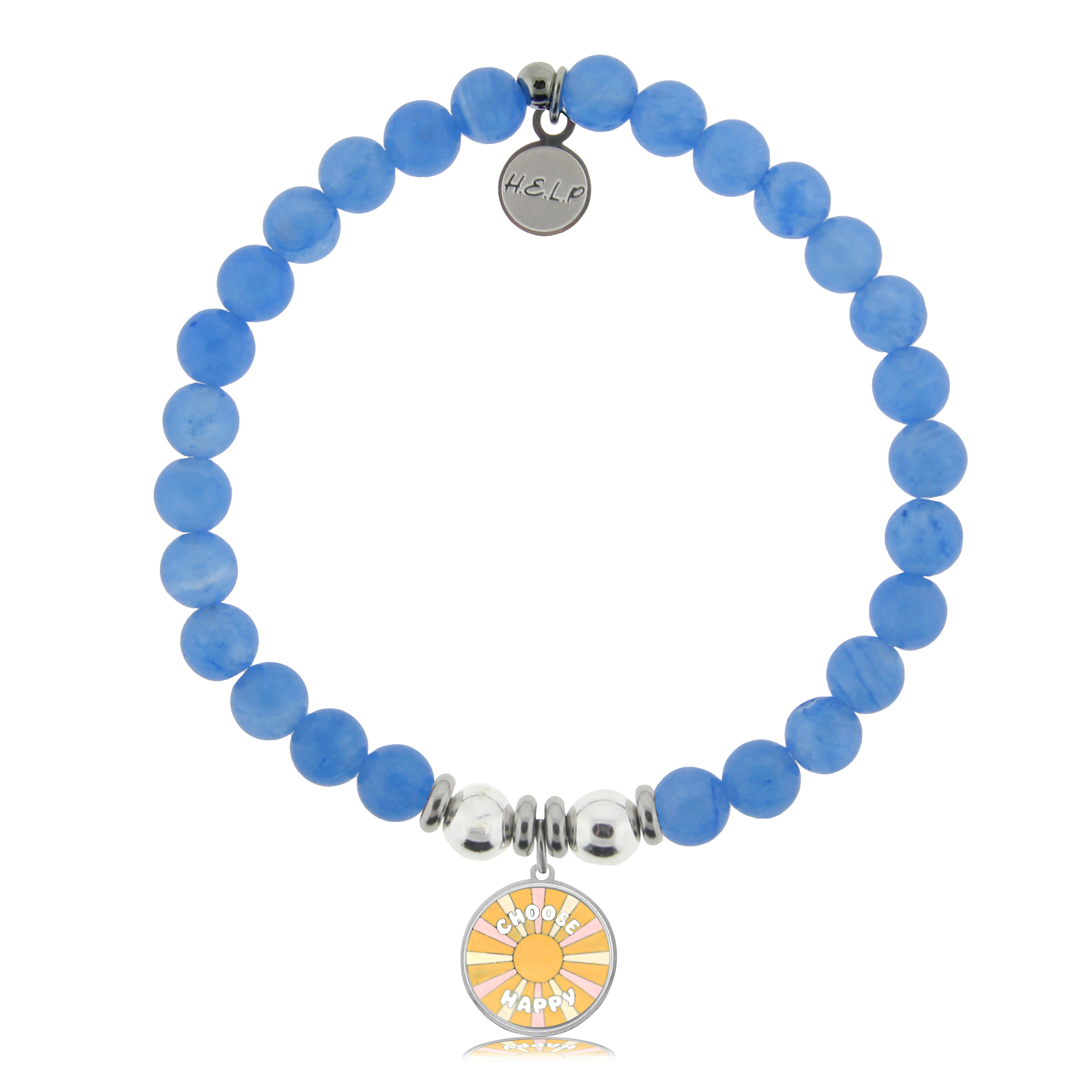 Choose Happy Charm with Azure Blue Jade Charity Bracelet