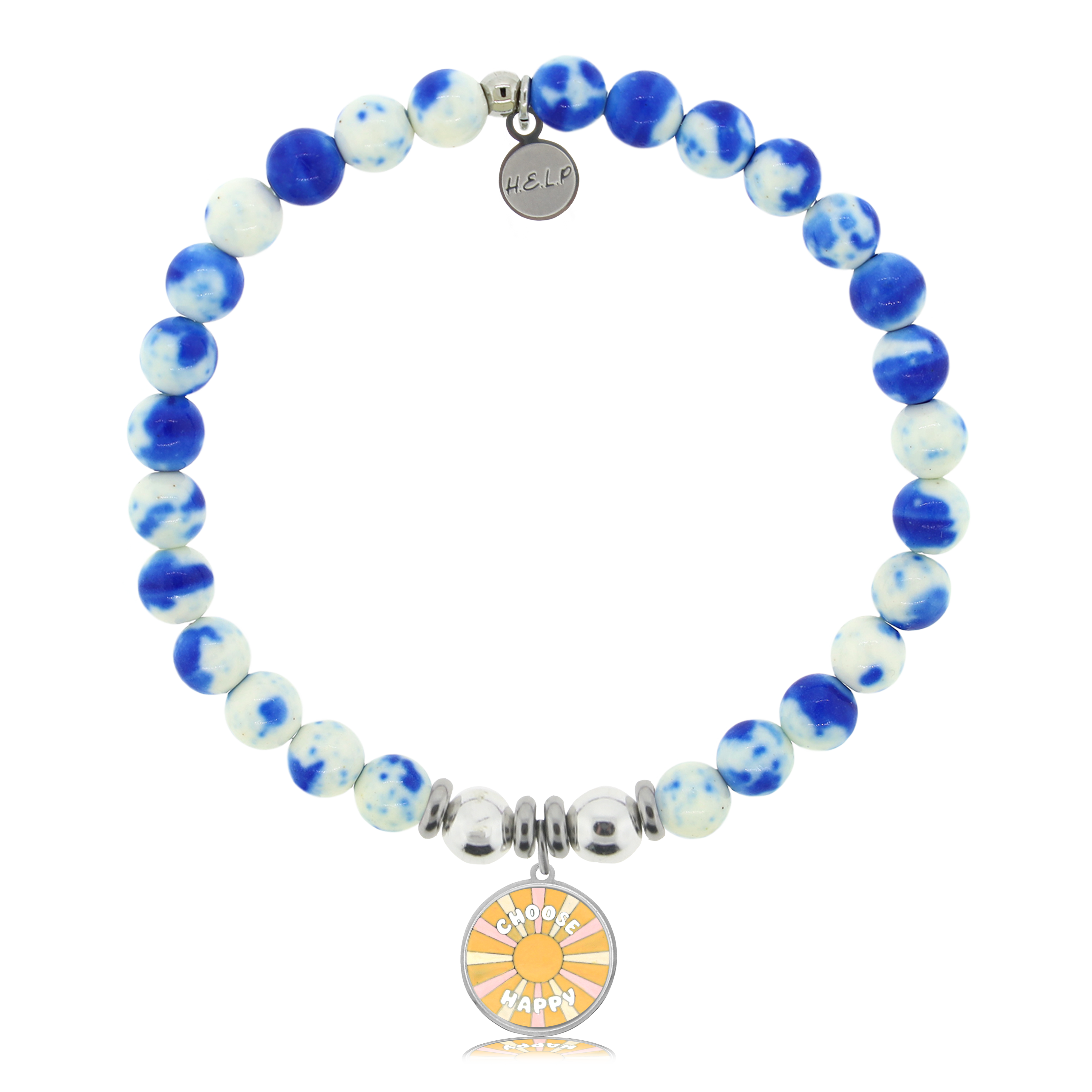 Choose Happy Charm with Blue and White Jade Charity Bracelet