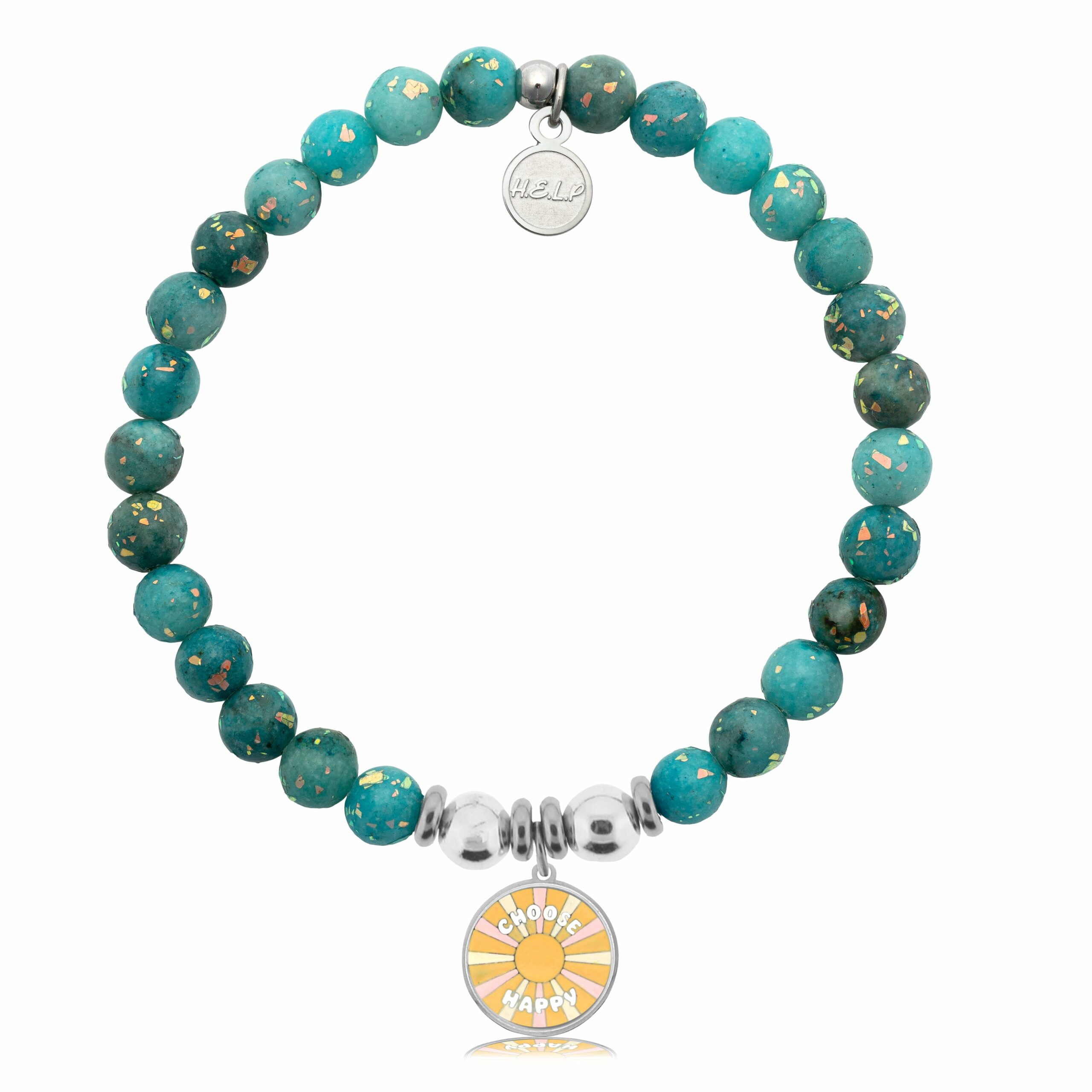 Choose Happy Charm with Blue Opal Jade Charity Bracelet