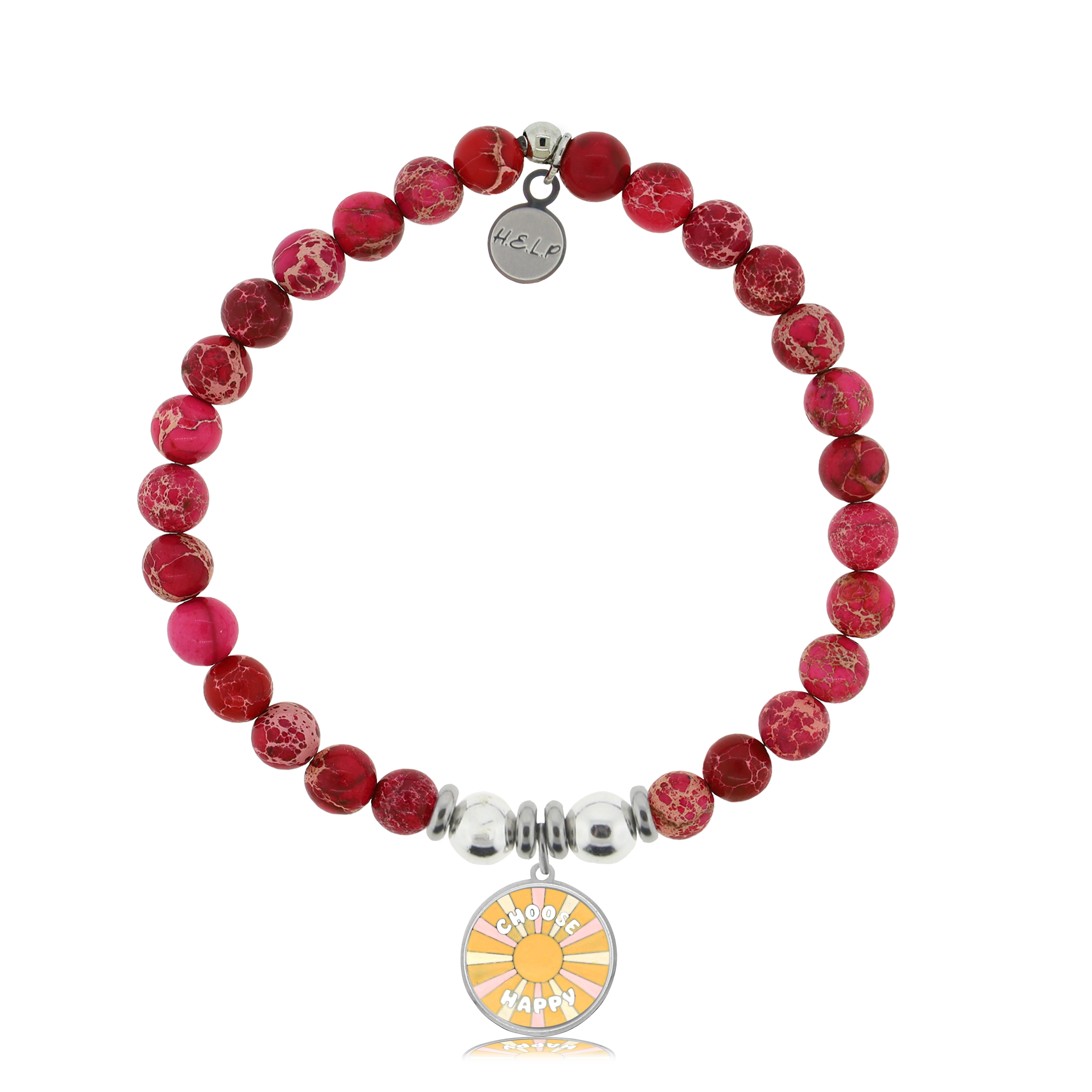 Choose Happy Charm with Cranberry Jasper Charity Bracelet