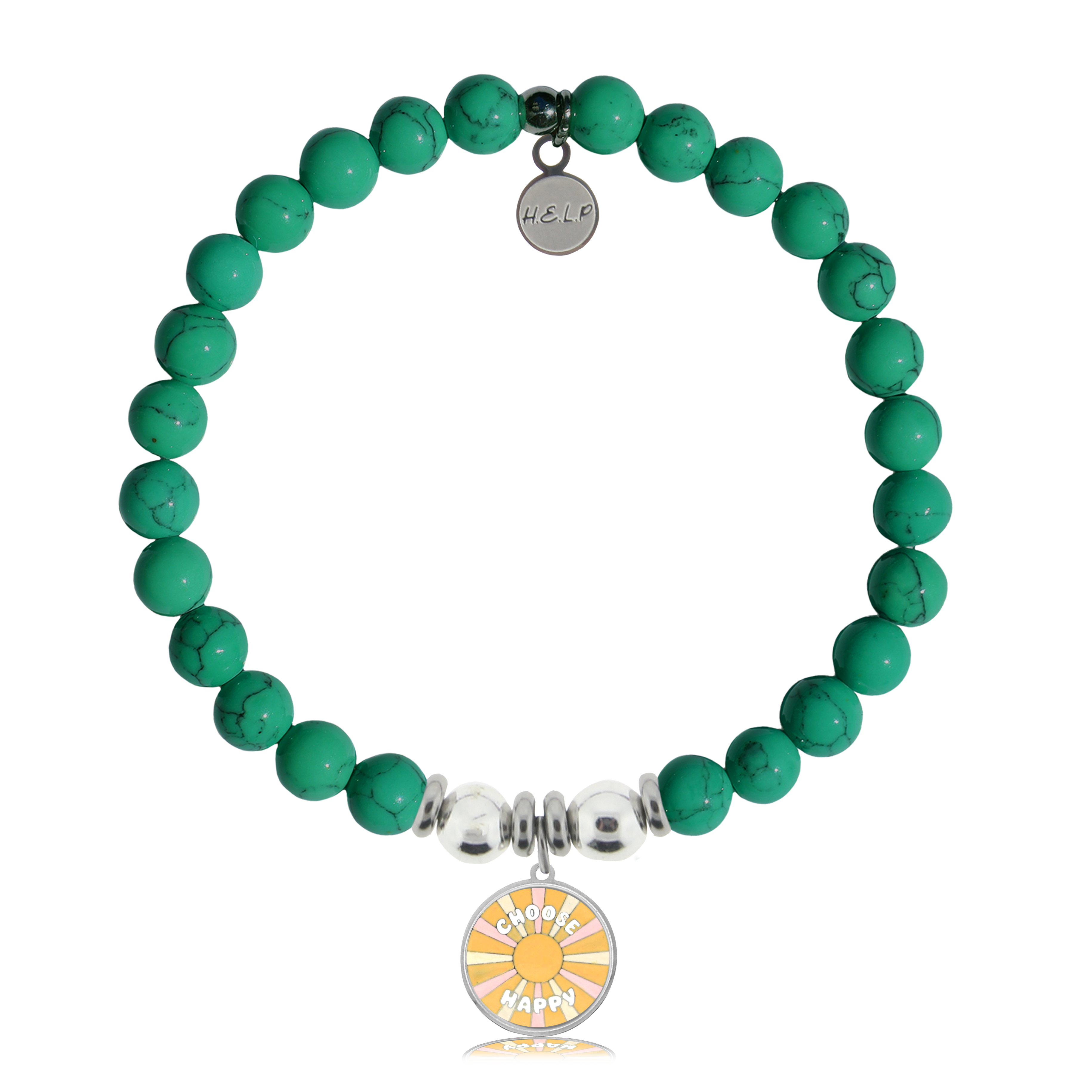 Choose Happy Charm with Green Howlite Charity Bracelet