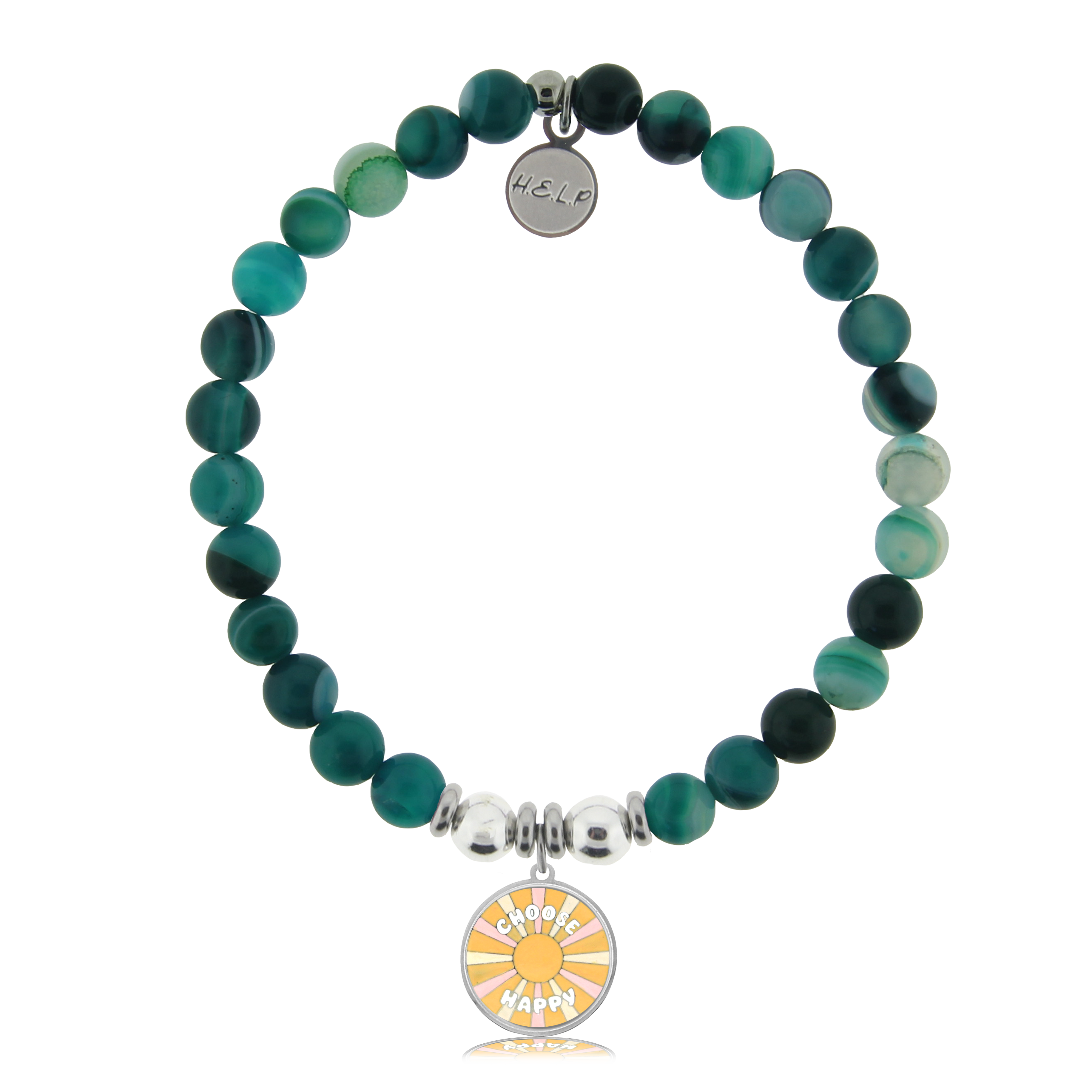 Choose Happy Charm with Green Stripe Agate Charity Bracelet