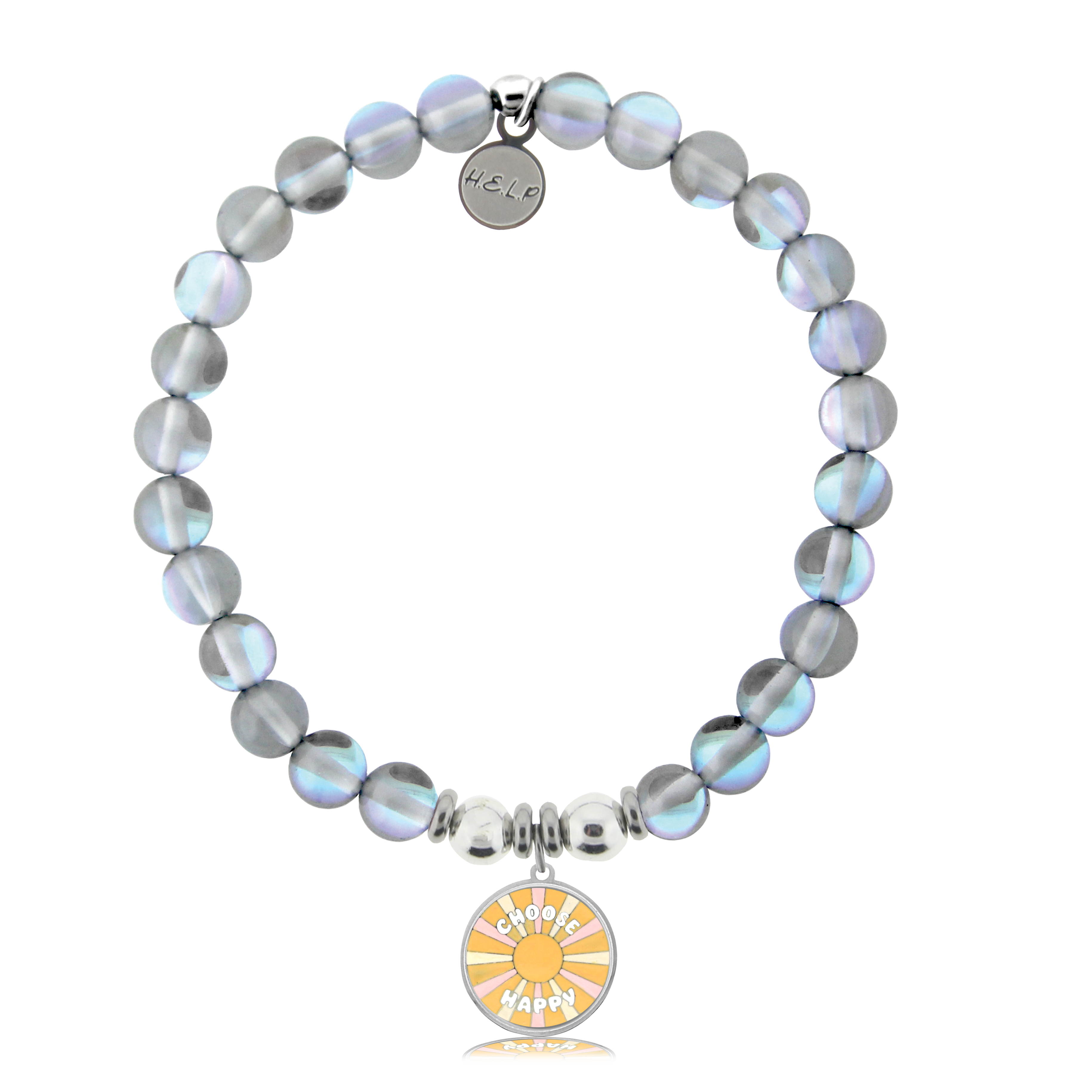 Choose Happy Charm with Grey Opalescent Charity Bracelet