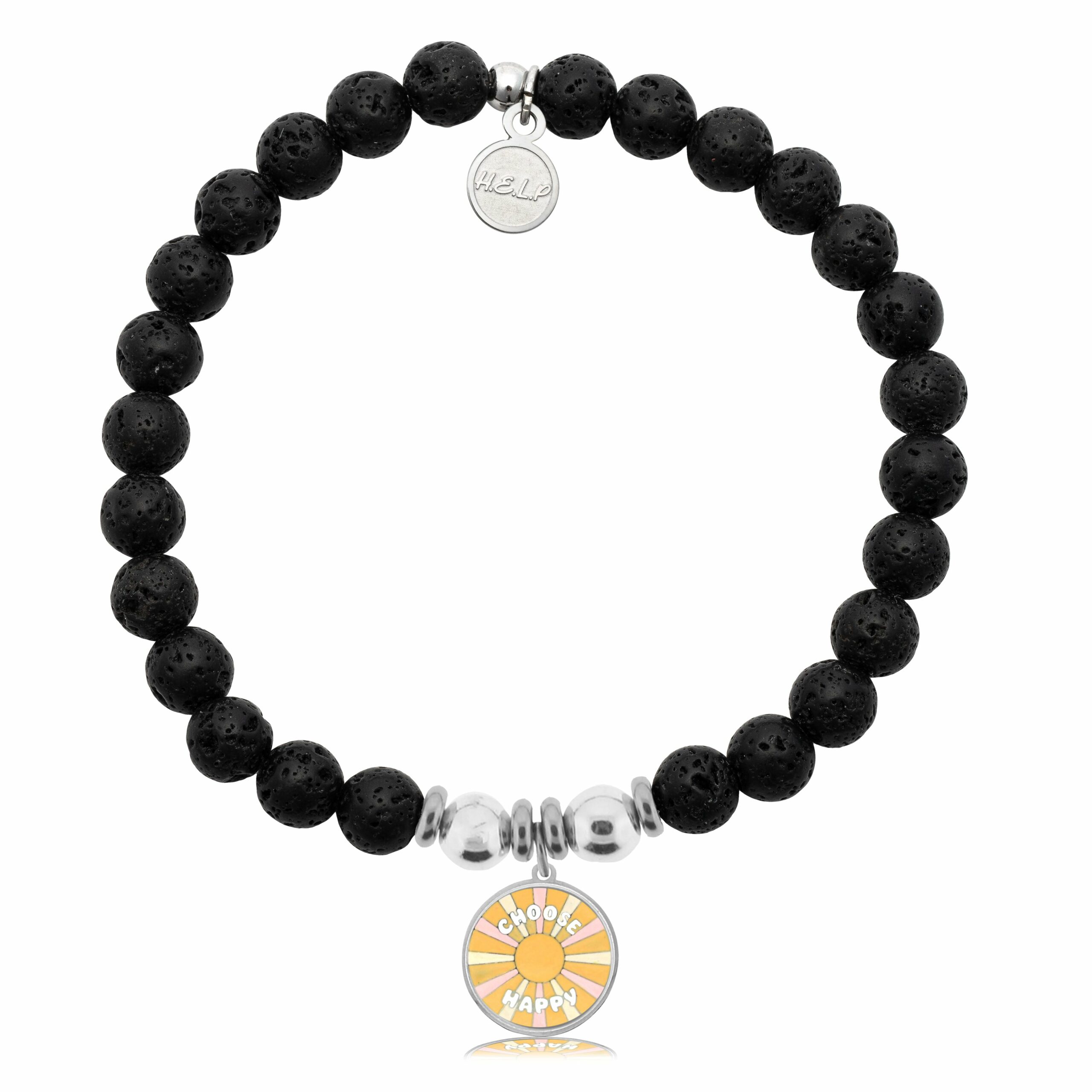 Choose Happy Charm with Lava Rock Charity Bracelet