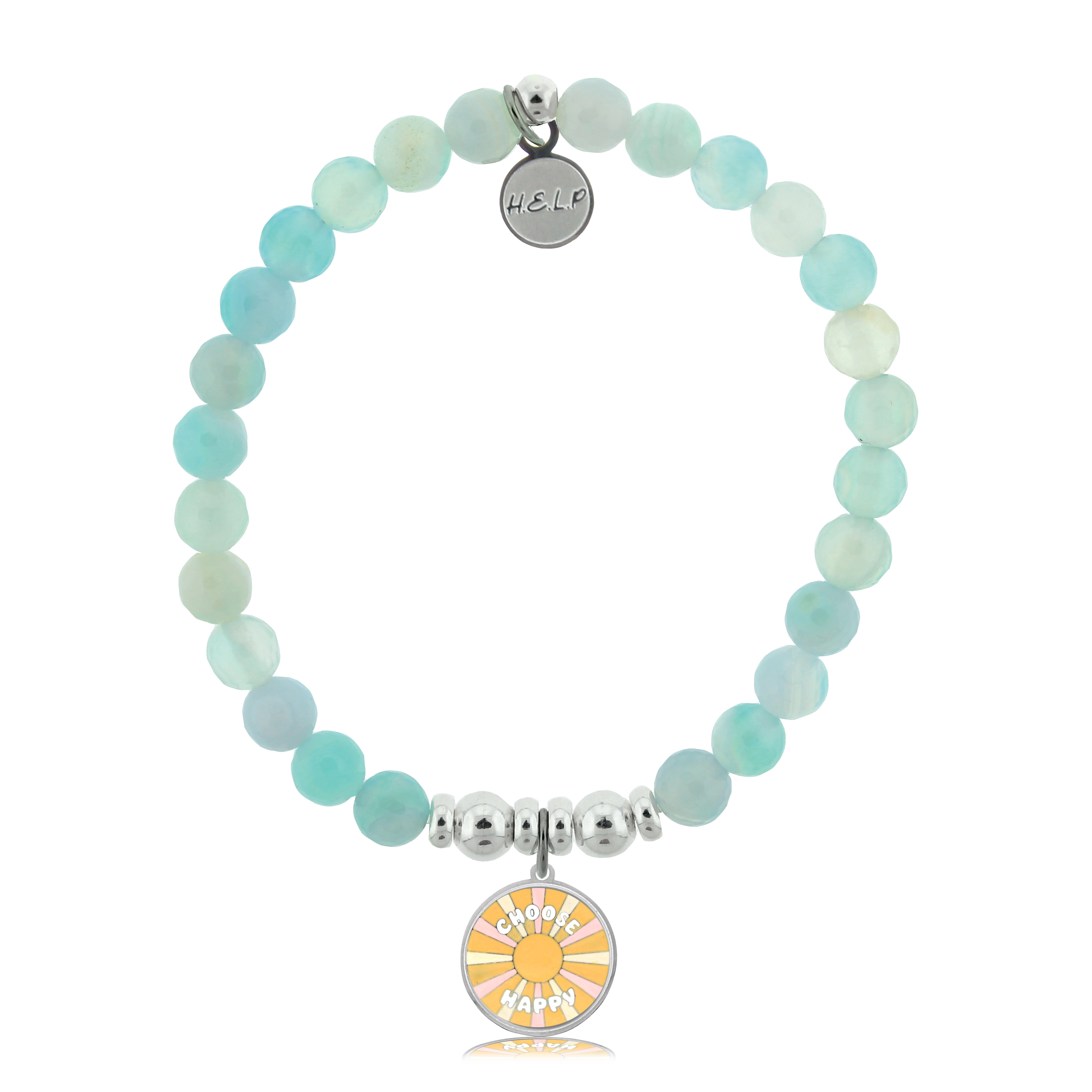 Choose Happy Charm with Light Blue Agate Charity Bracelet