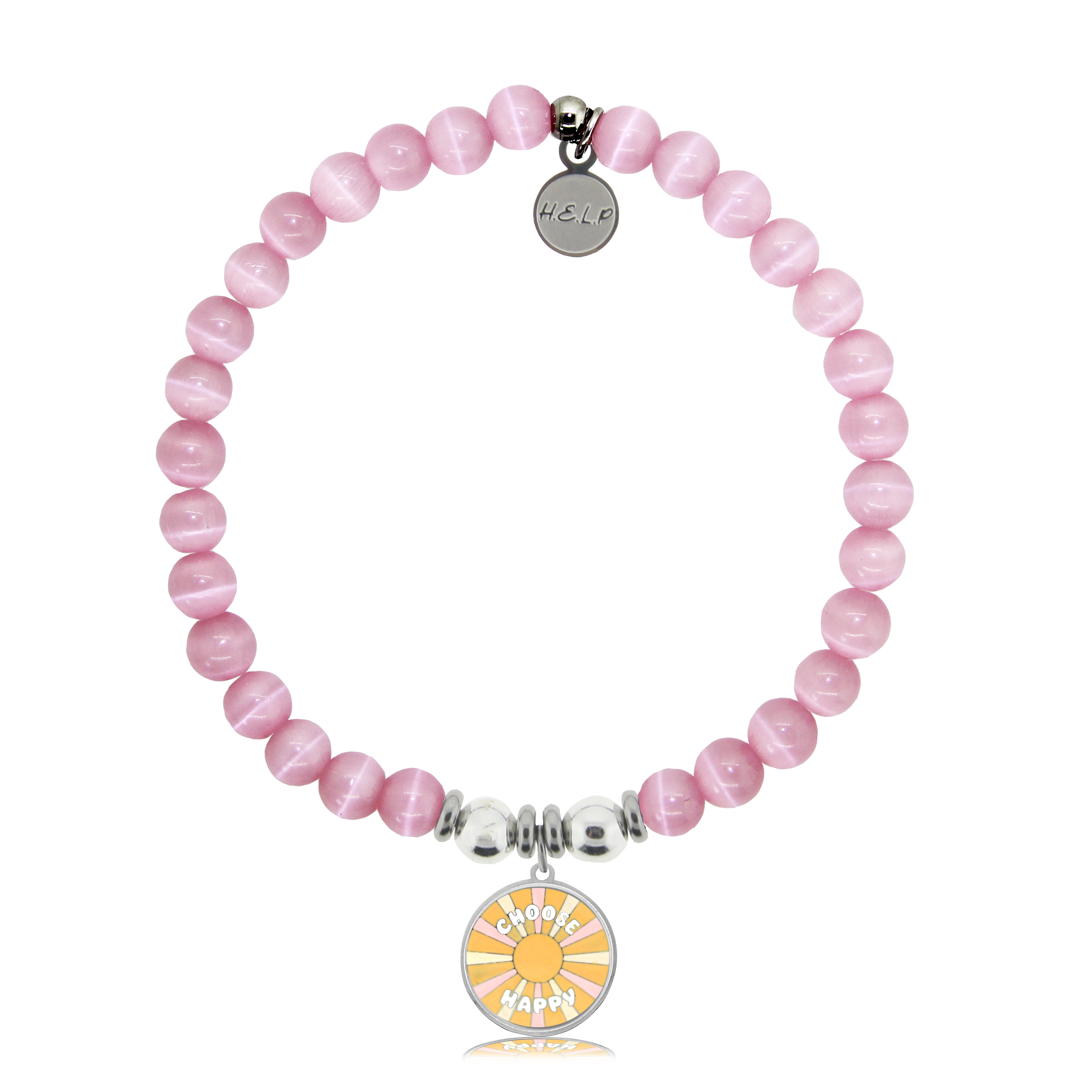 Choose Happy Charm with Pink Cats Eye Charity Bracelet