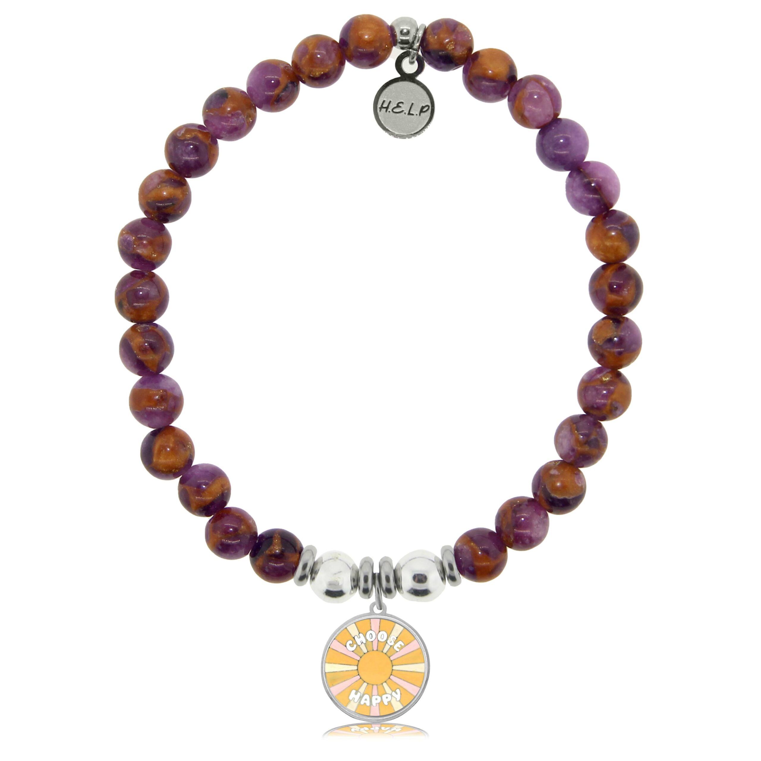 Choose Happy Charm with Purple Earth Quartz Charity Bracelet