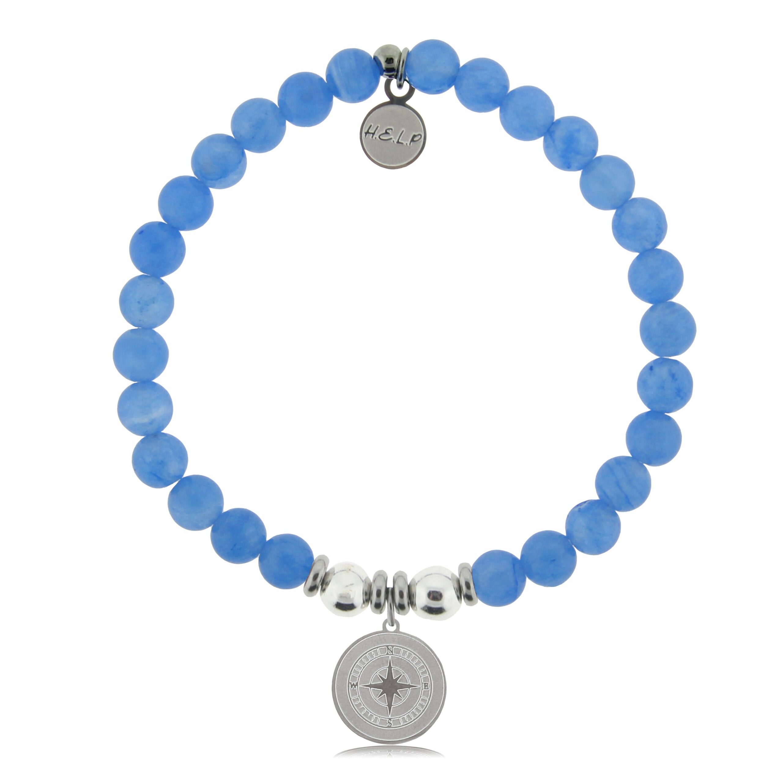 Compass Charm with Azure Blue Jade Charity Bracelet