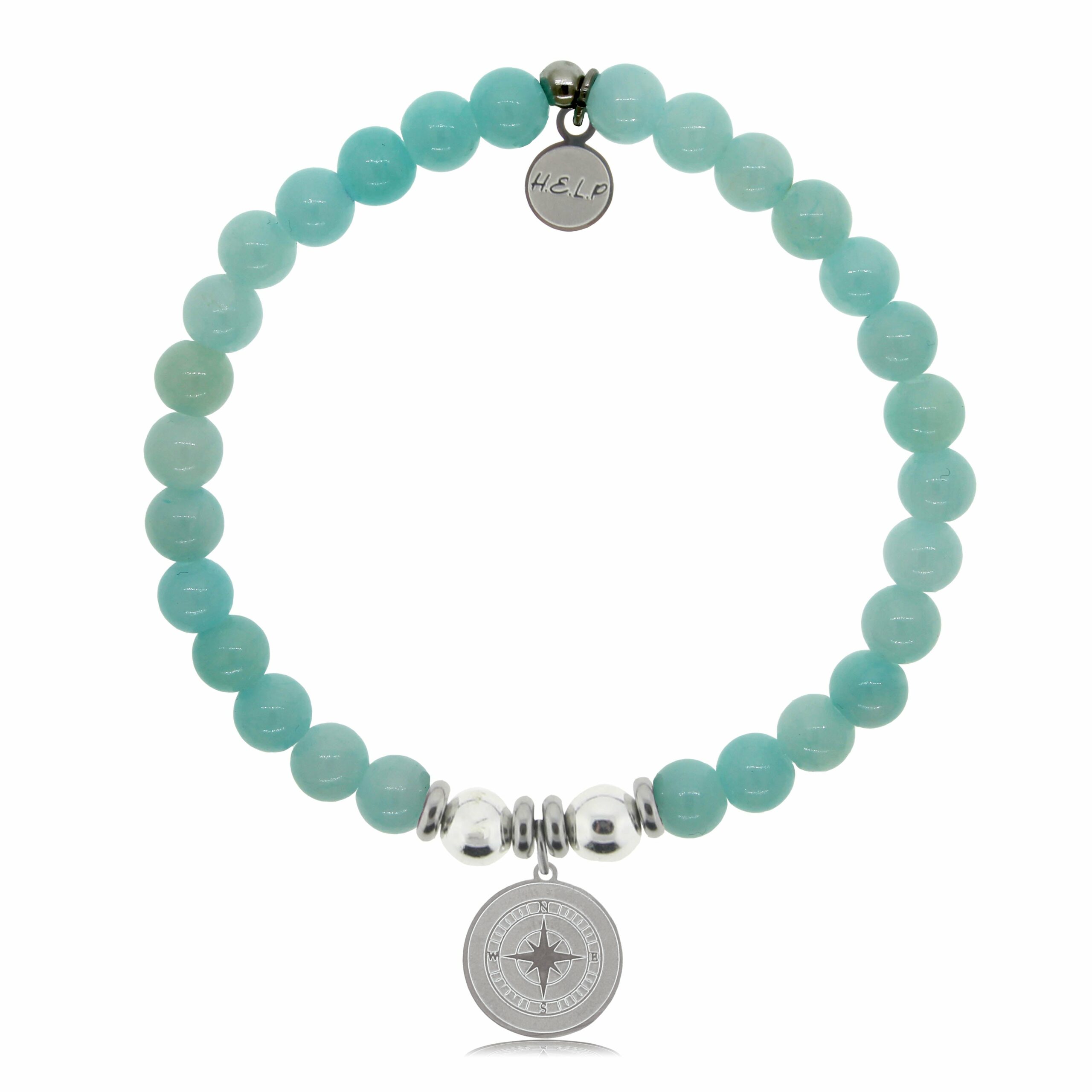 Compass Charm with Baby Blue Quartz Beads Charity Bracelet